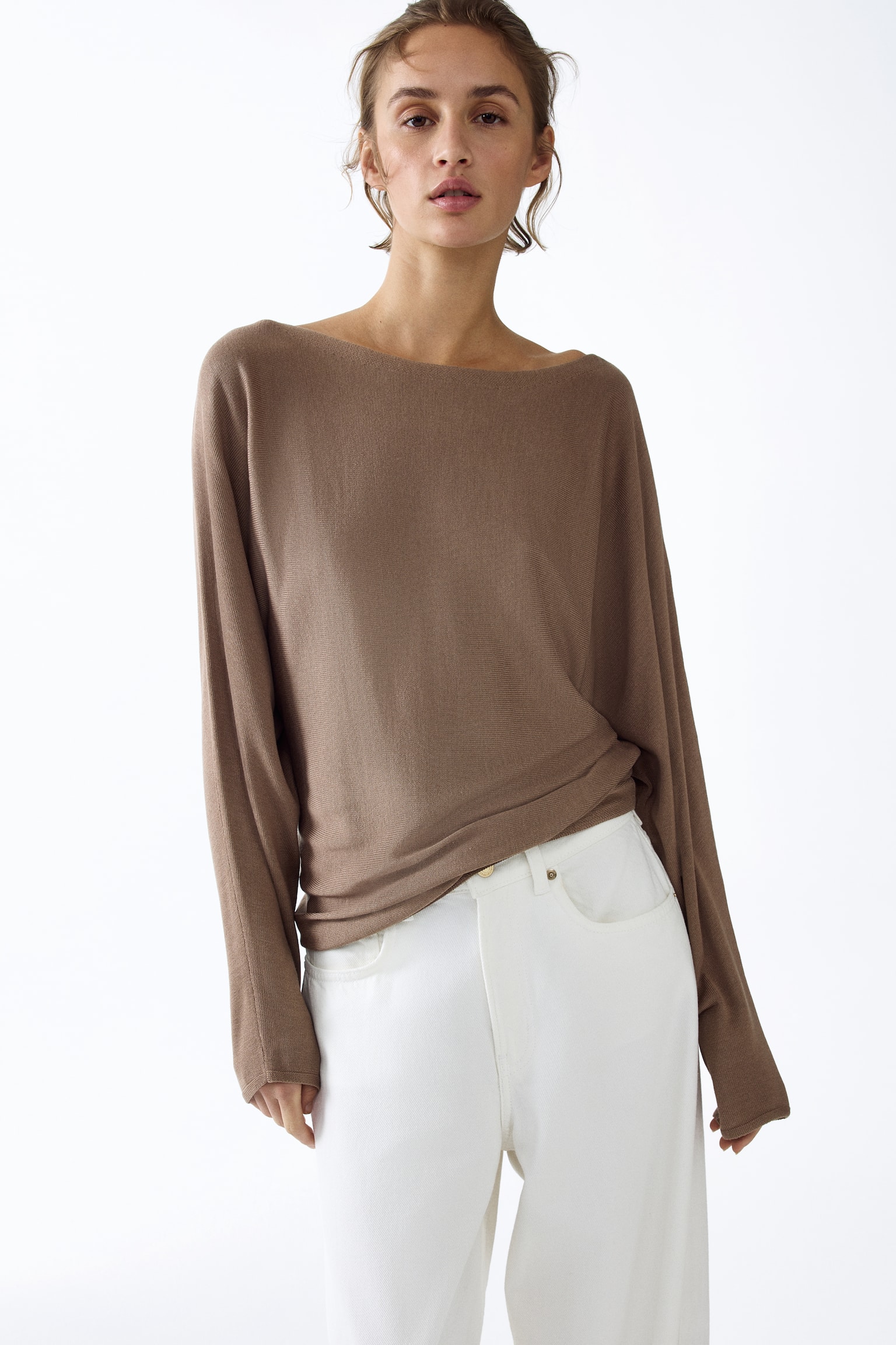 Boat-neck jumper - Dark beige/Light beige/Dark beige - 1