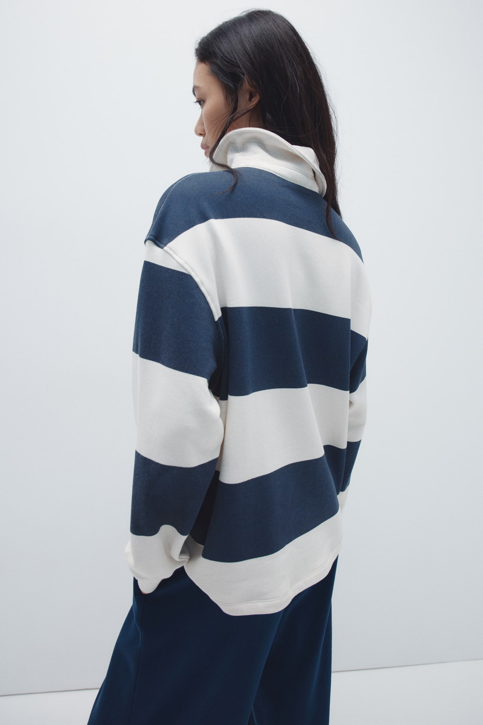 Oversized rugby shirt - White/Dark blue striped/Navy blue/White/Striped - 3