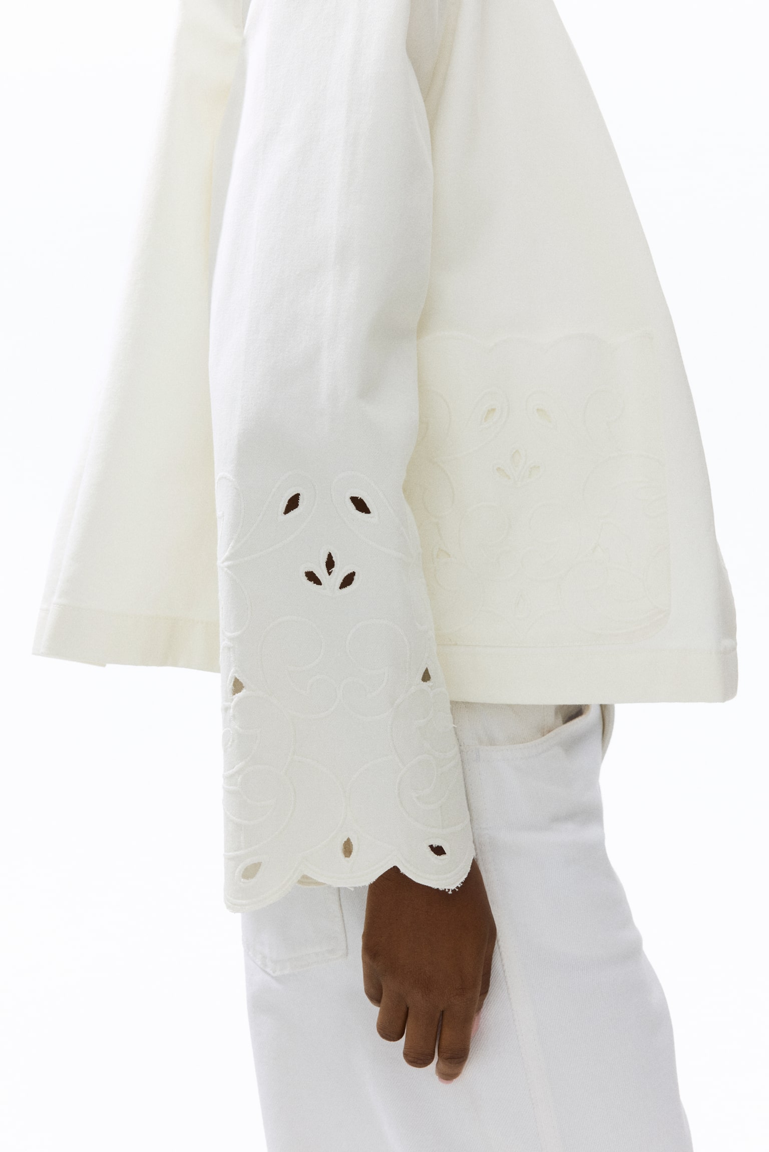 Женская куртка H&M Twill with Eyelet Embroidery, цвет: Кремовый — фото 6