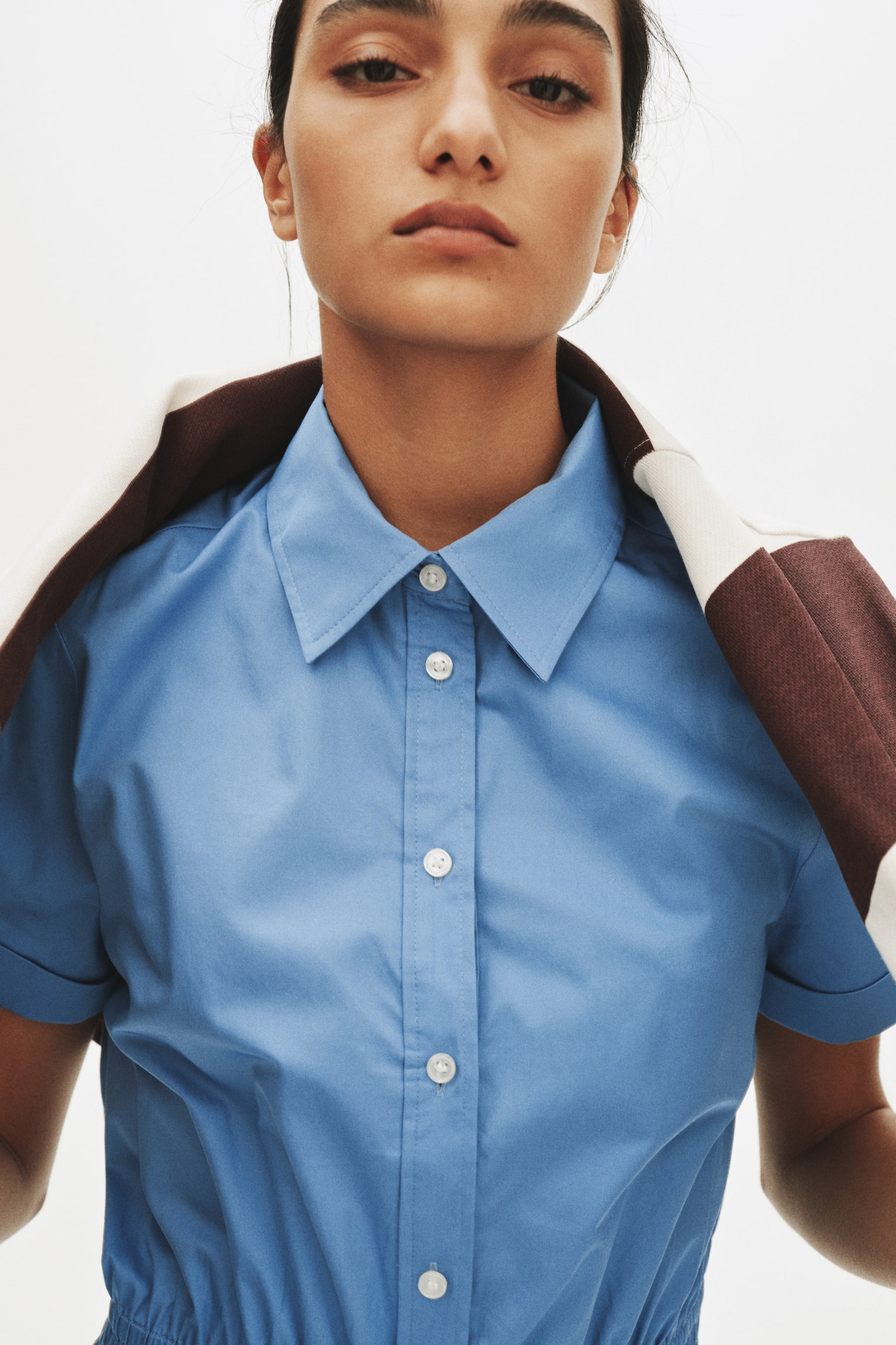 Short-Sleeved Shirt Dress - Blue - 6