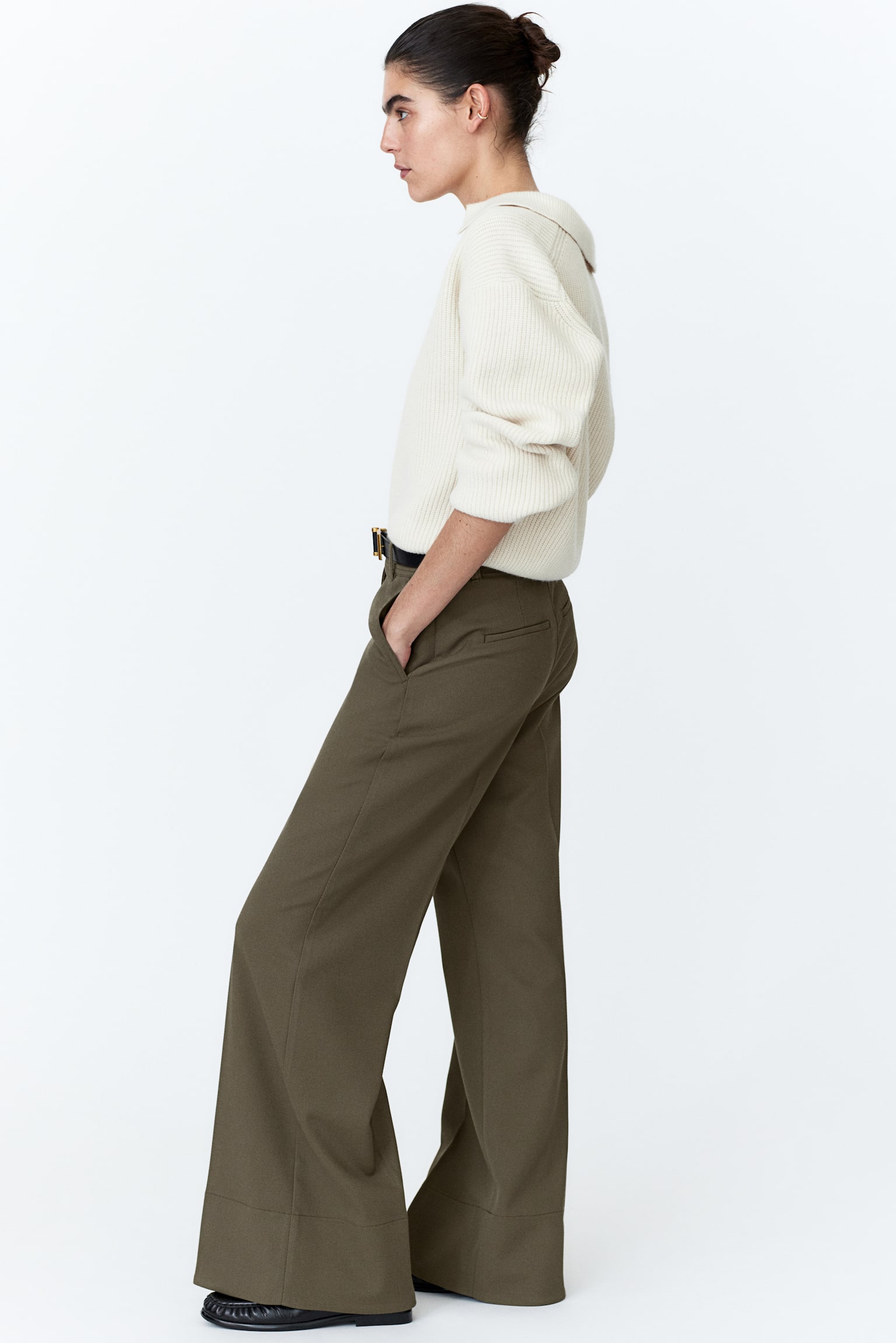 Flared twill trousers - Khaki green - 4