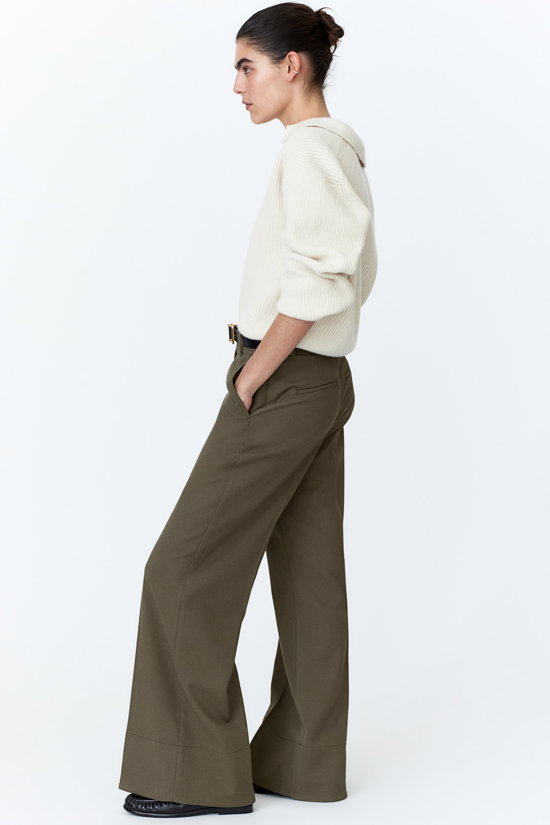 Flared Twill Pants - Khaki green - Ladies | H&M US