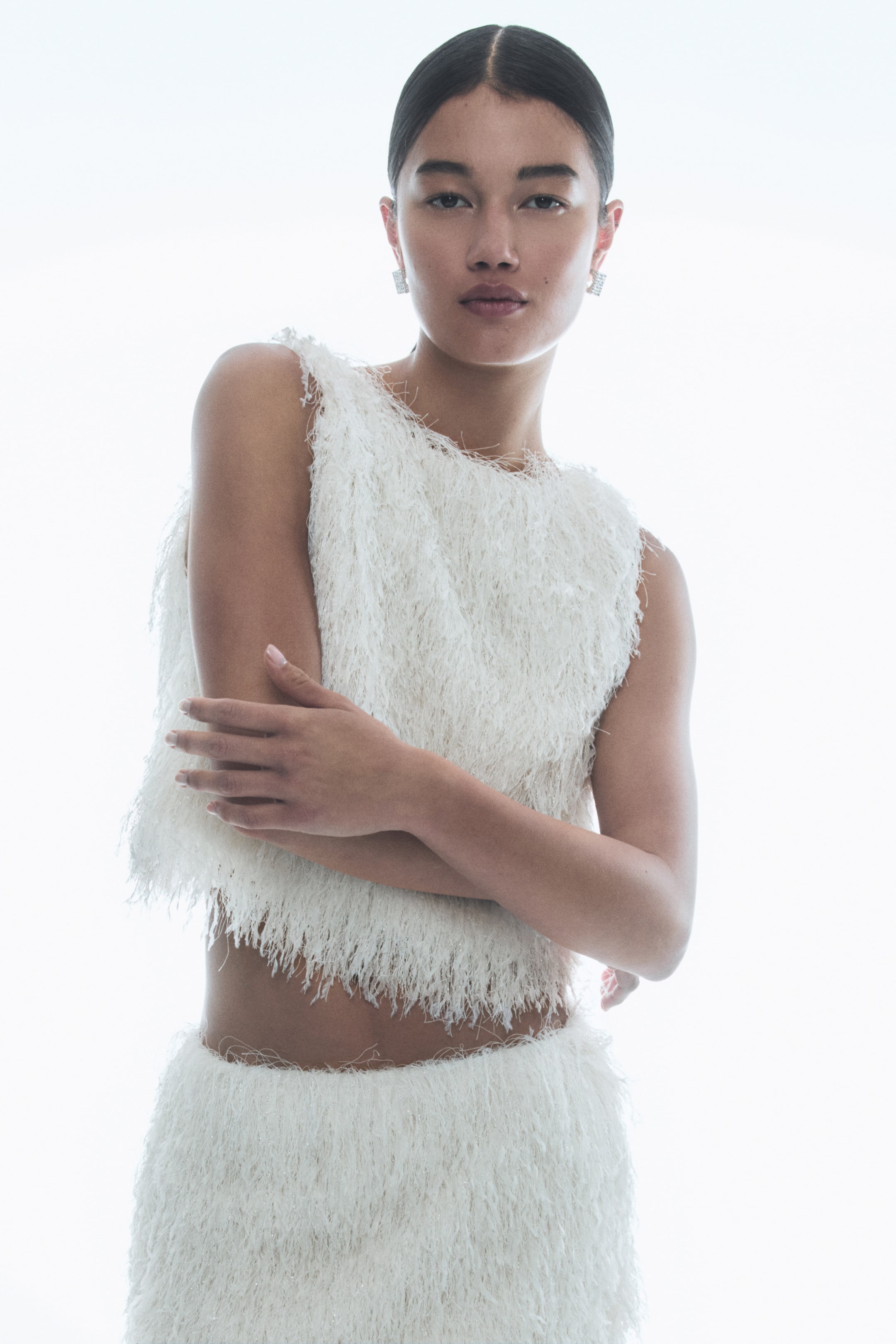 View larger image: Fringed Cropped Top - Cream - Ladies | H&M AU 1