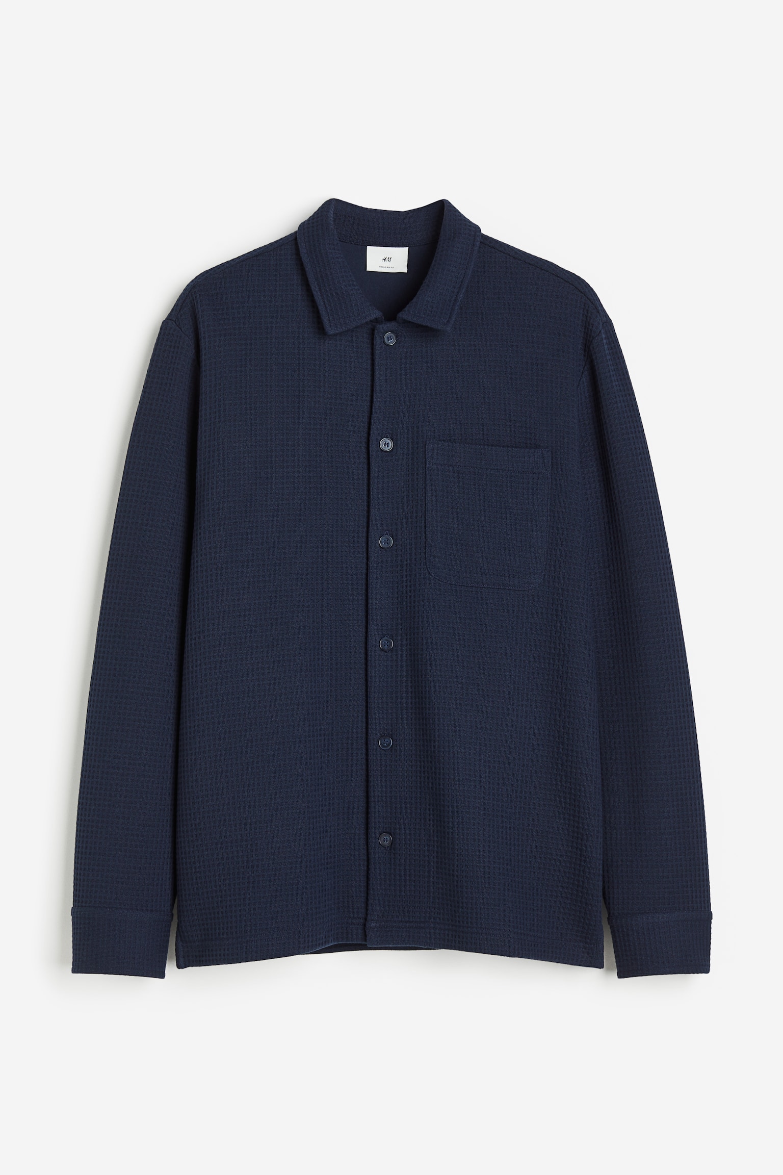 Regular Fit Waffled shirt - Navy blue/Cream - 1