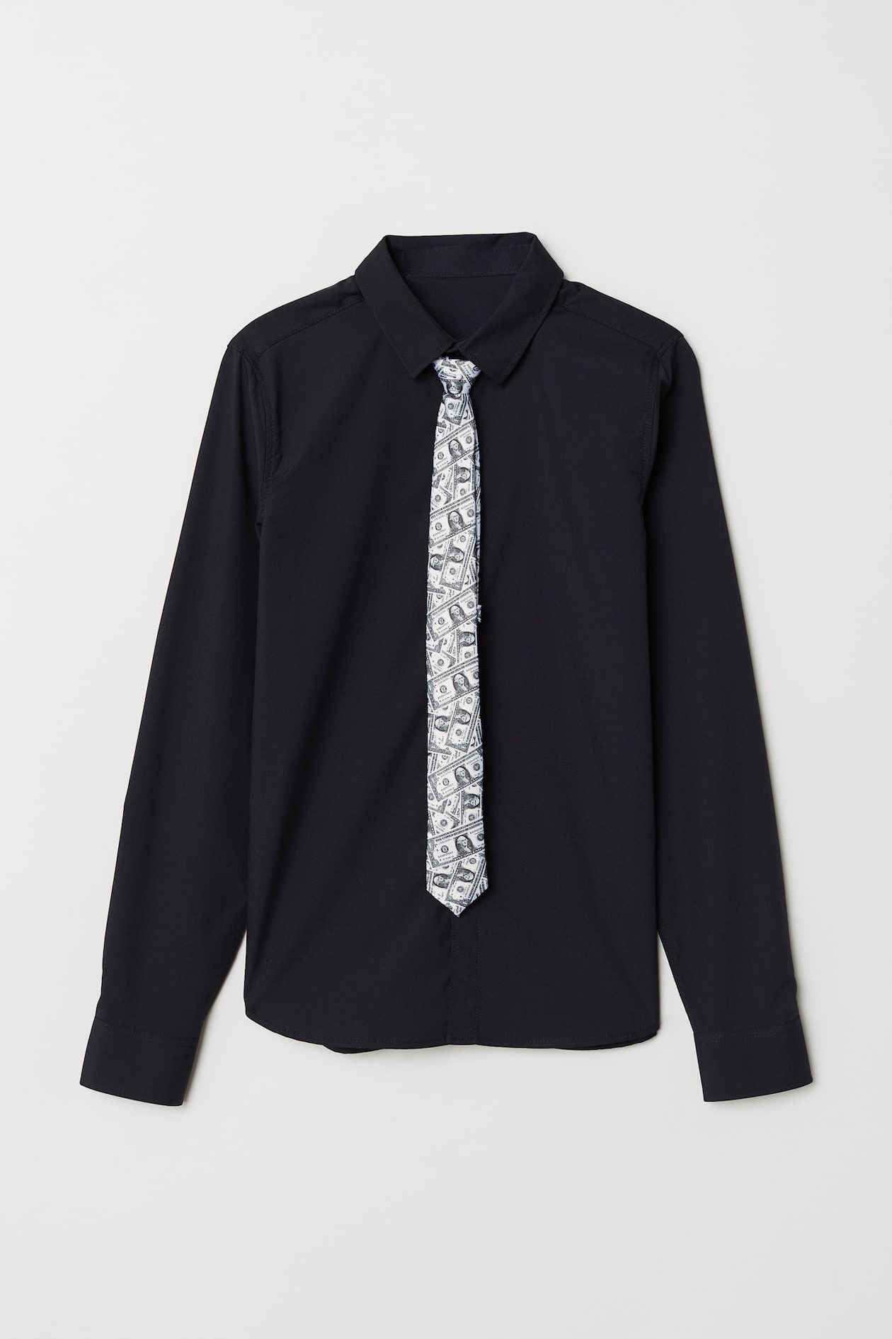 Skjorte med slips/sløyfe Langt erme Sort/Slips BARN H&M NO