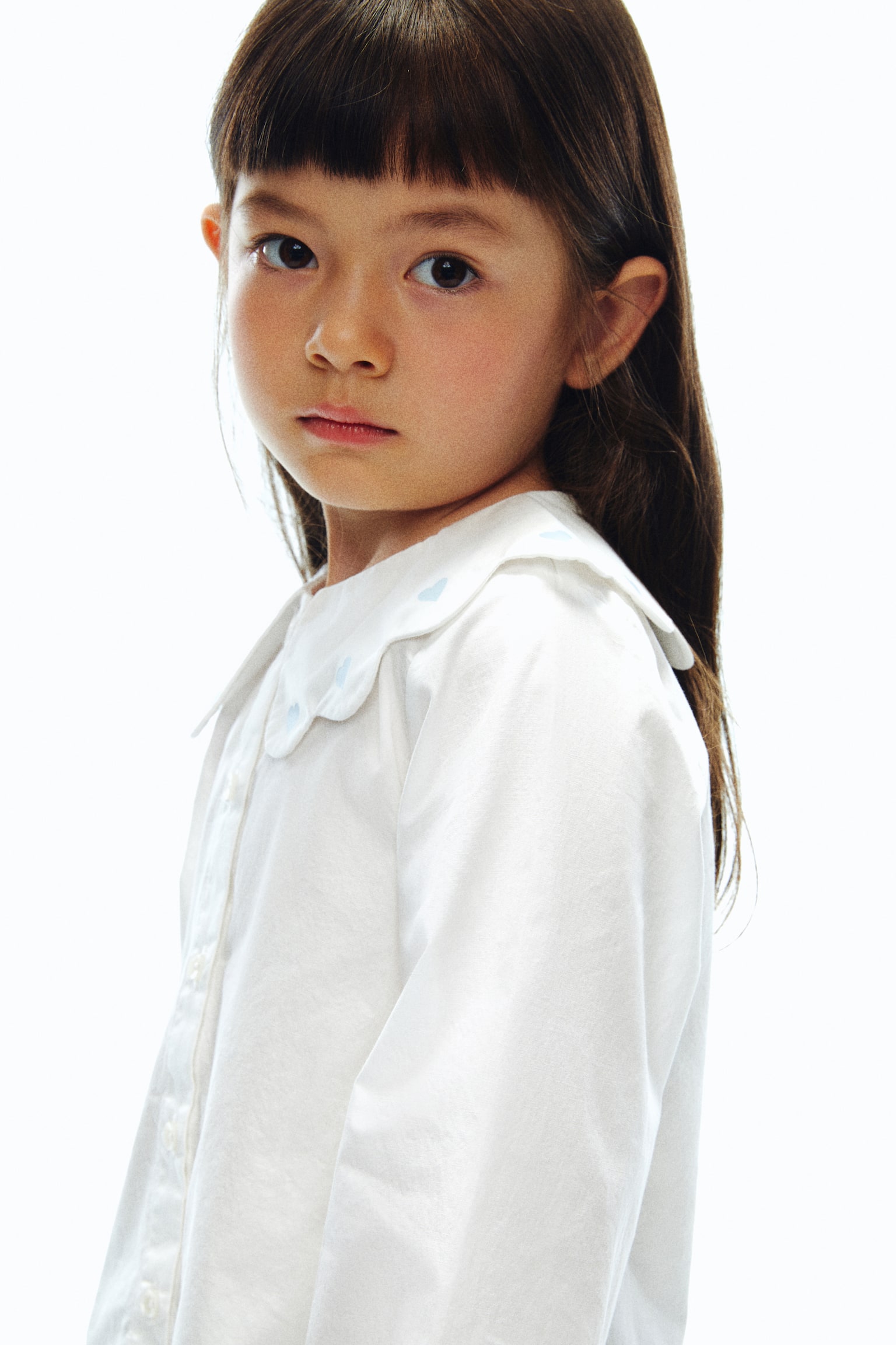 有領府綢棉女衫 - 白色/淺藍色/愛心 - 3