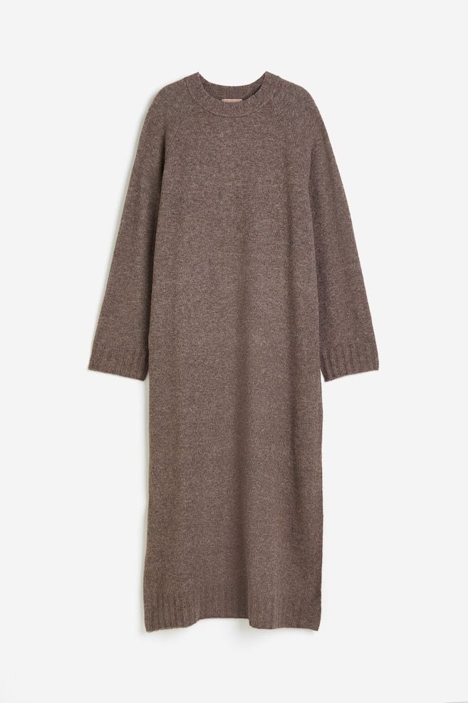 Knitted long dress - Brown marl/Beige marl - 1