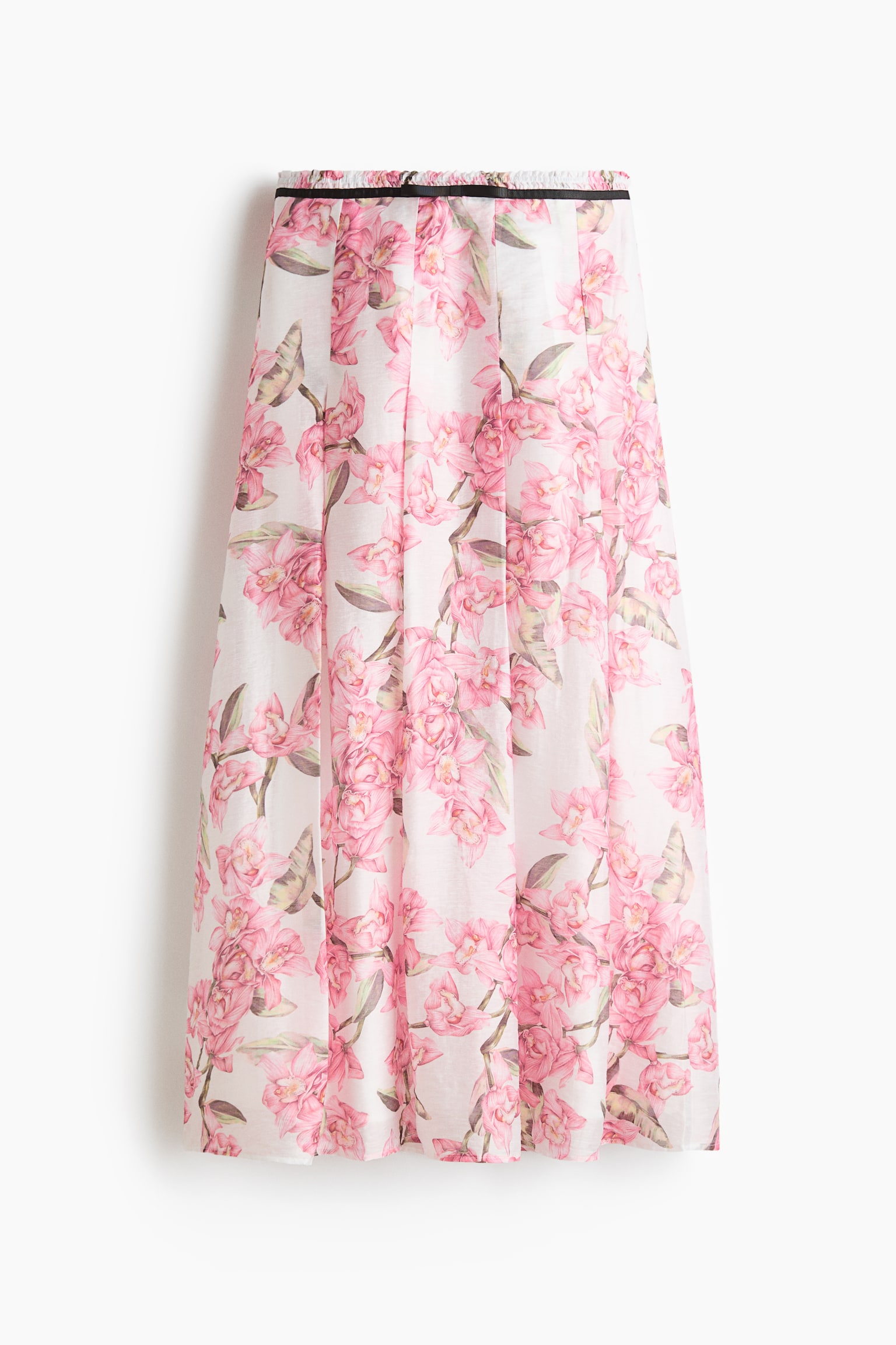 Женская юбка H&M Linen-Blend Pleated, цвет: Слоновая кость / С принтом — фото 1