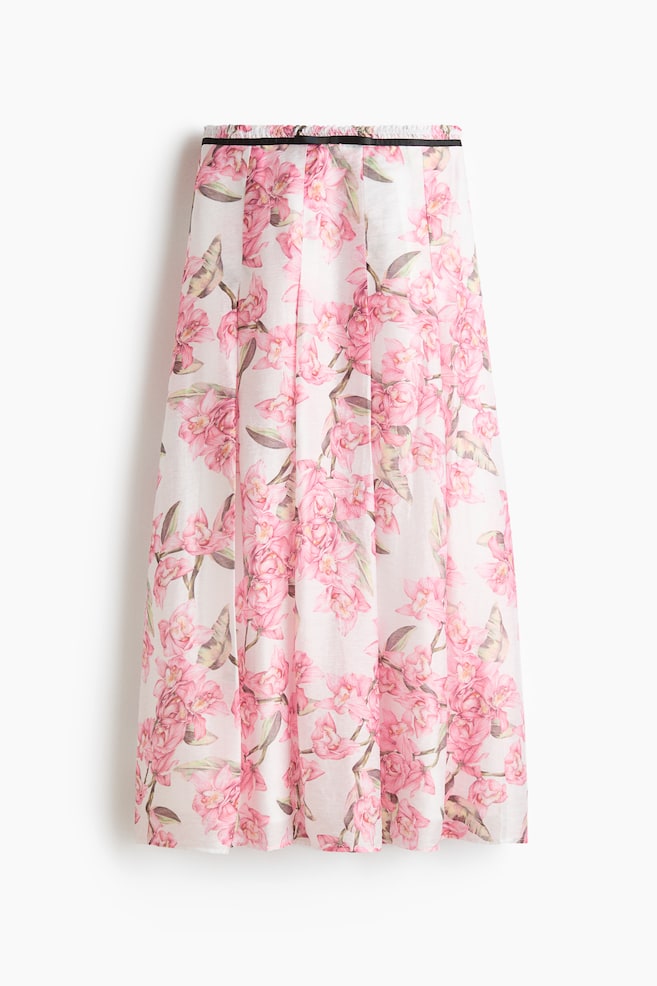 Linen-blend pleated skirt - Ivory/Floral - 1