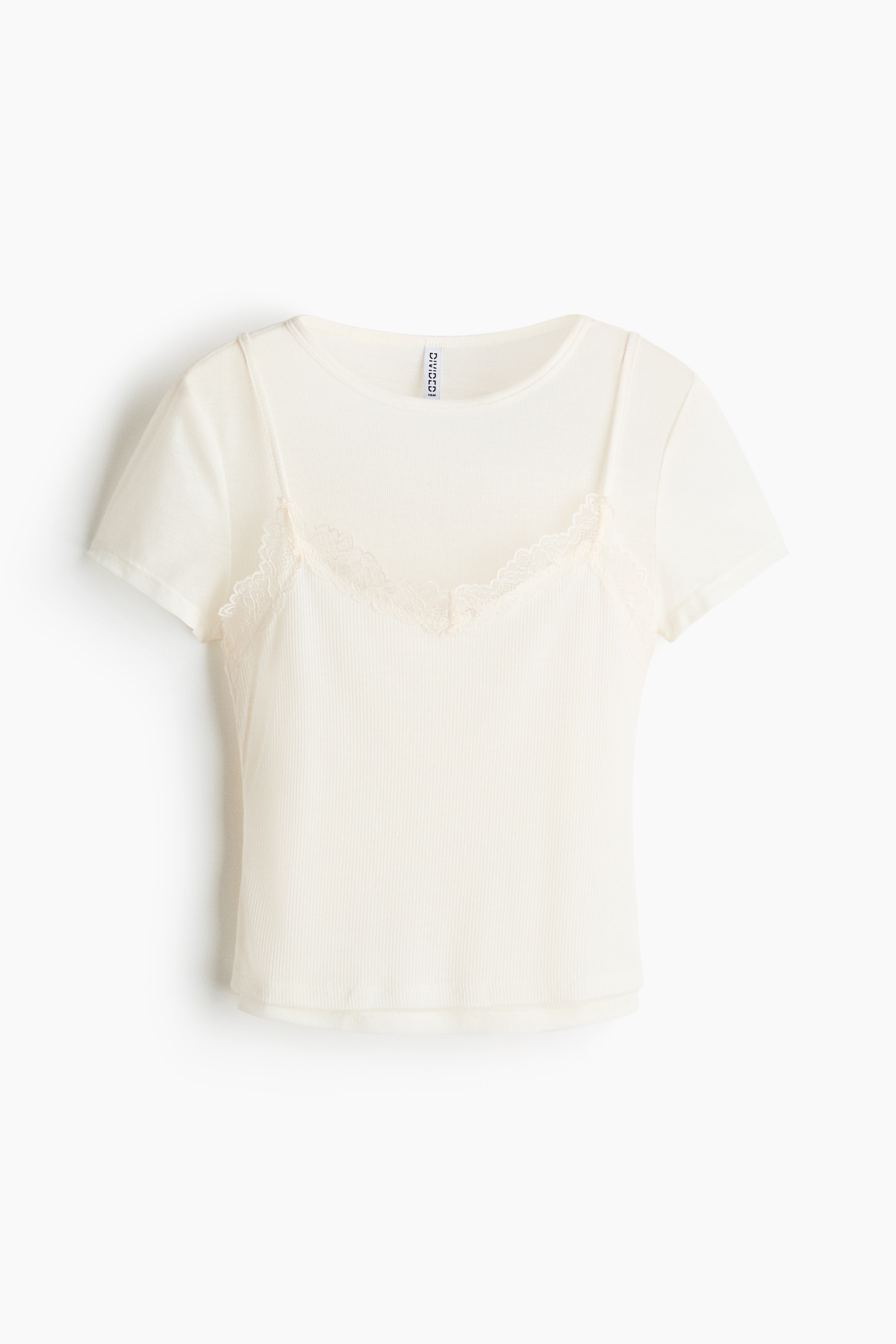 Lace-trimmed layered top - Cream/Light mole/Light blue