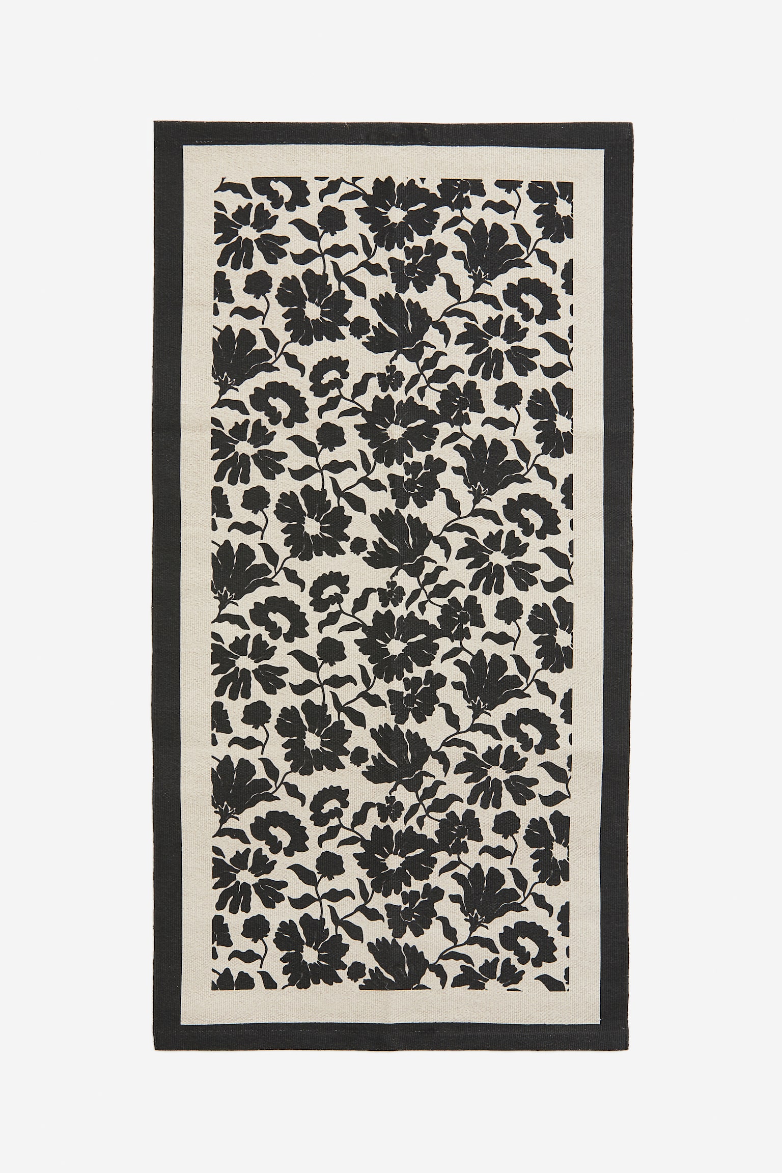 Floral cotton canvas rug - Black/Floral - 1