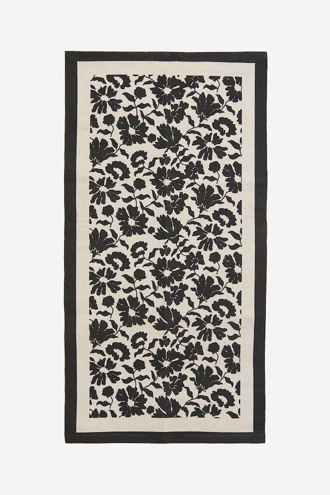 Tapis fleuri en toile de coton - Noir/fleuri - 1