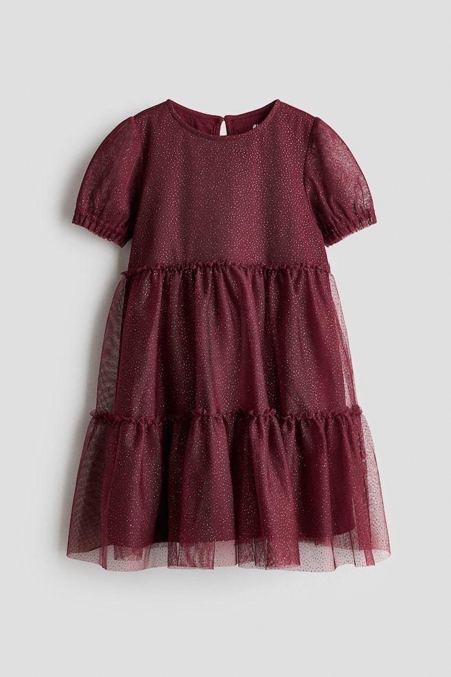 Foil-print tulle dress - Dark red - 1