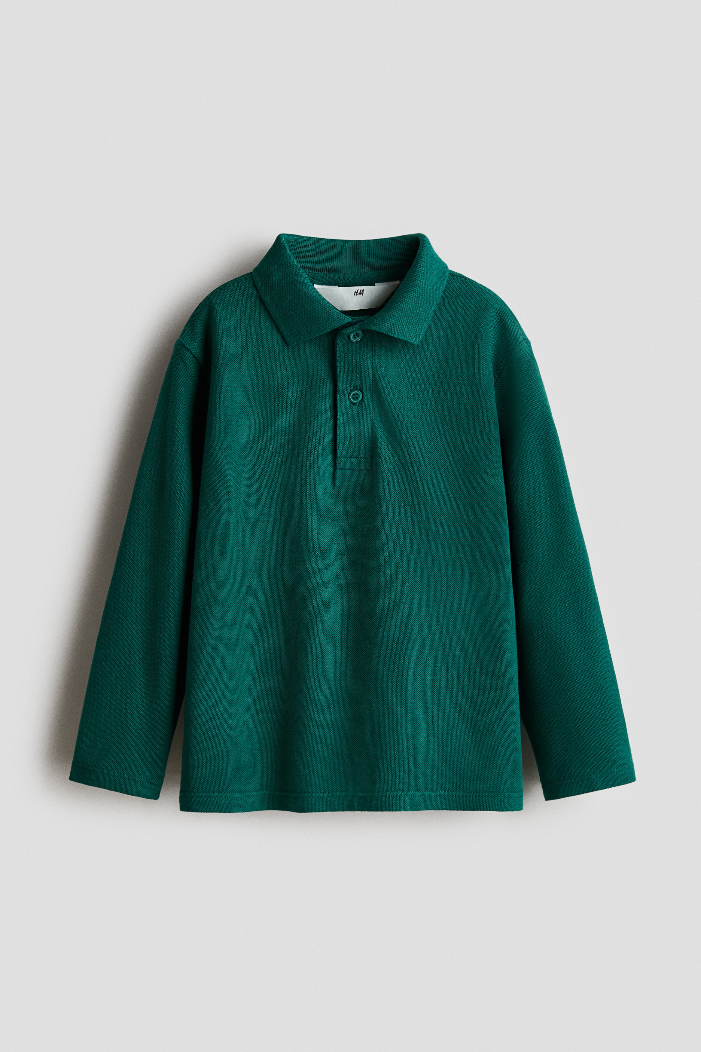 Chłopiec - Bawełniany top polo z długim rękawem Ciemnozielony - Size: 92 (1½-2Y)  - H&M