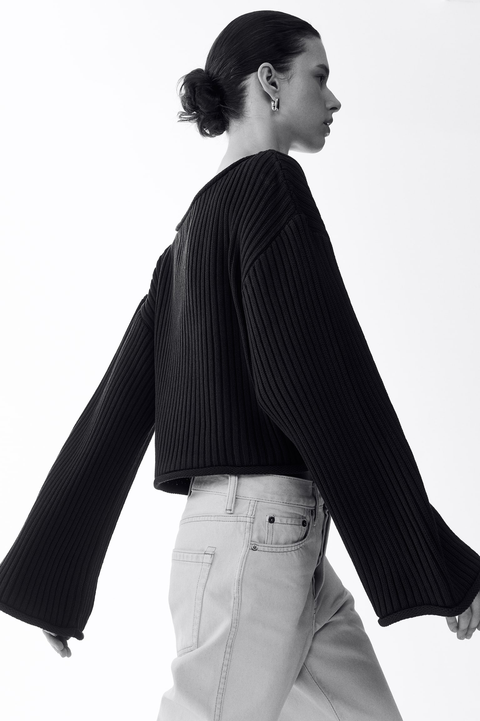 Pull en maille côtelée avec encolure bateau - Vert foncé/Beige clair - 6