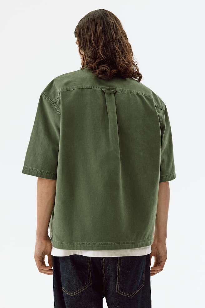 Relaxed-Fit Denim Shirt - Khaki green/Light denim blue - 5