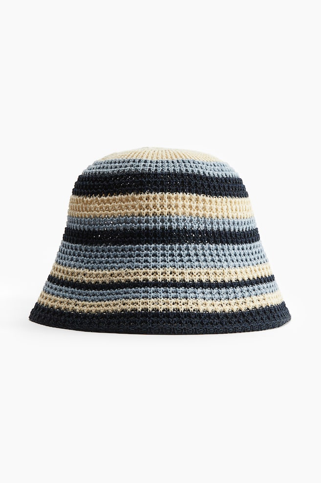 Gestrickter Bucket Hat - Hellblau/Gestreift - 1