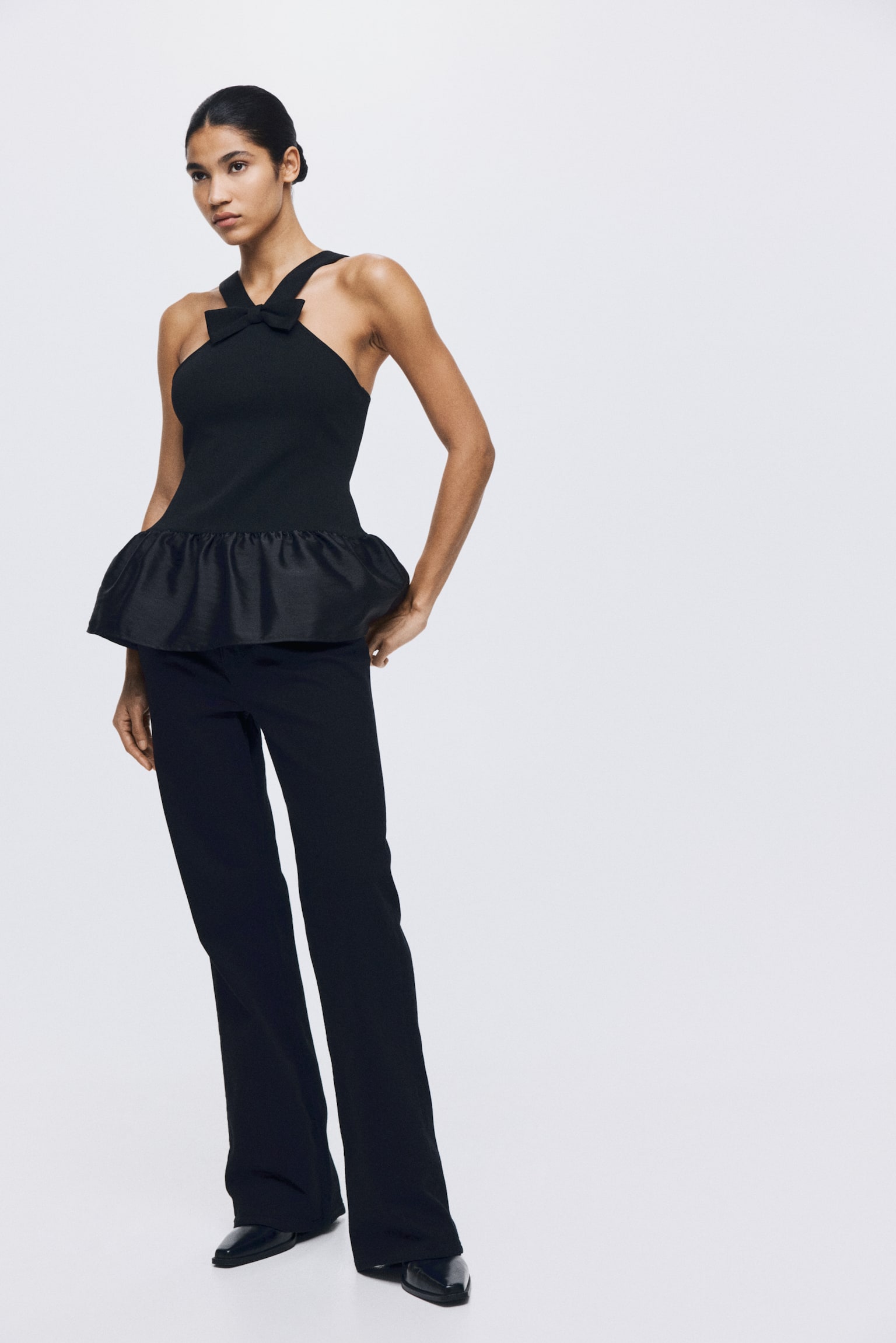 Bow-detail top - Black/Cream - 6