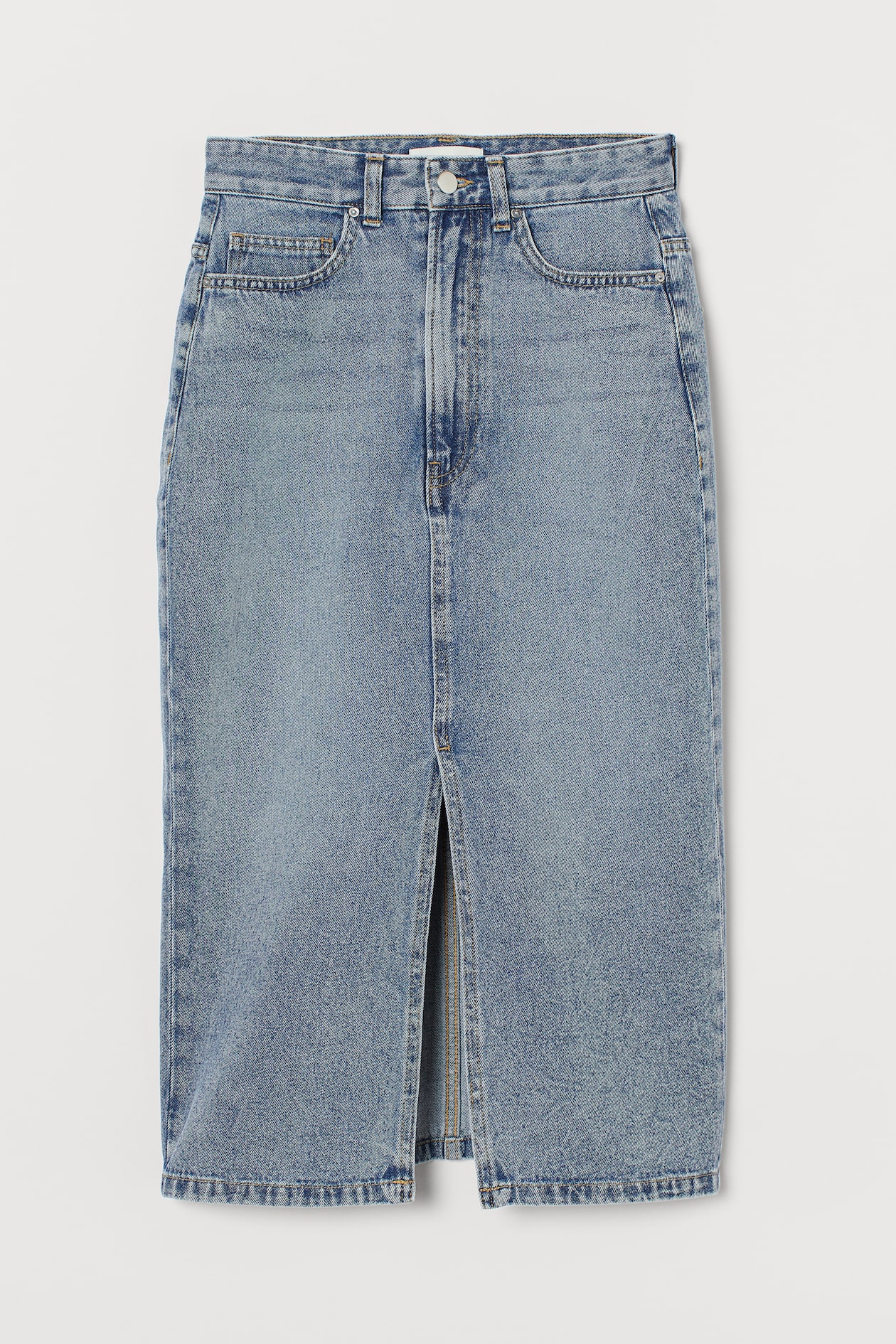 Denim Slit Skirt - High waist - Midi - Pale denim blue - Ladies | H&M US