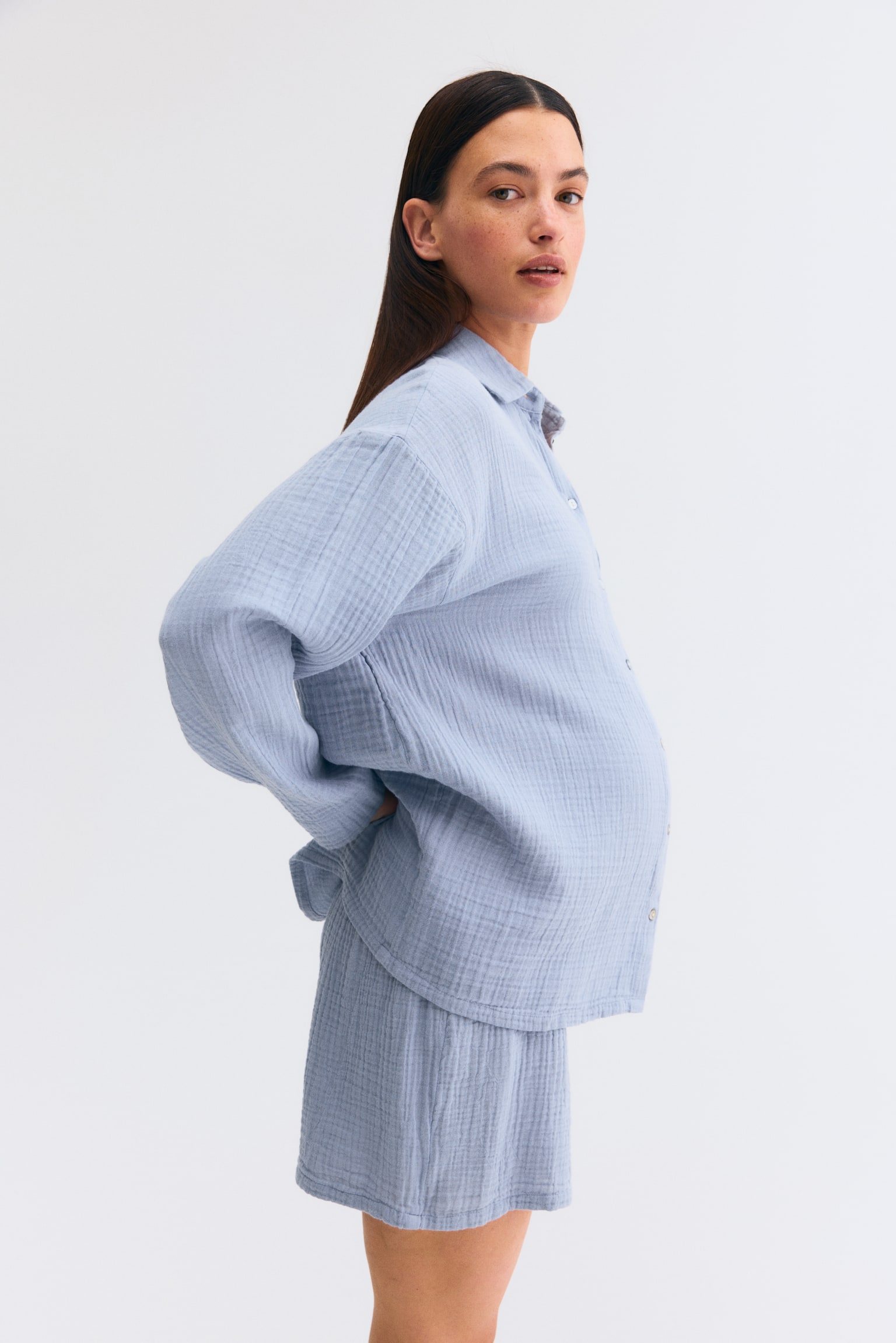 MAMA פיג'מת מוסלין Before & After - תכלת מאובק/ורוד פודרה - 5