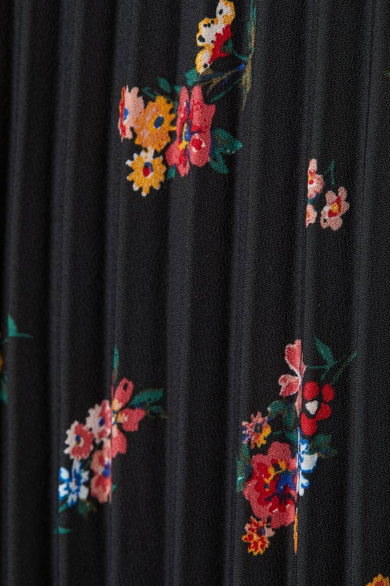 Jupe pliss?�e - Noir/fleuri - FEMME | H&M FR