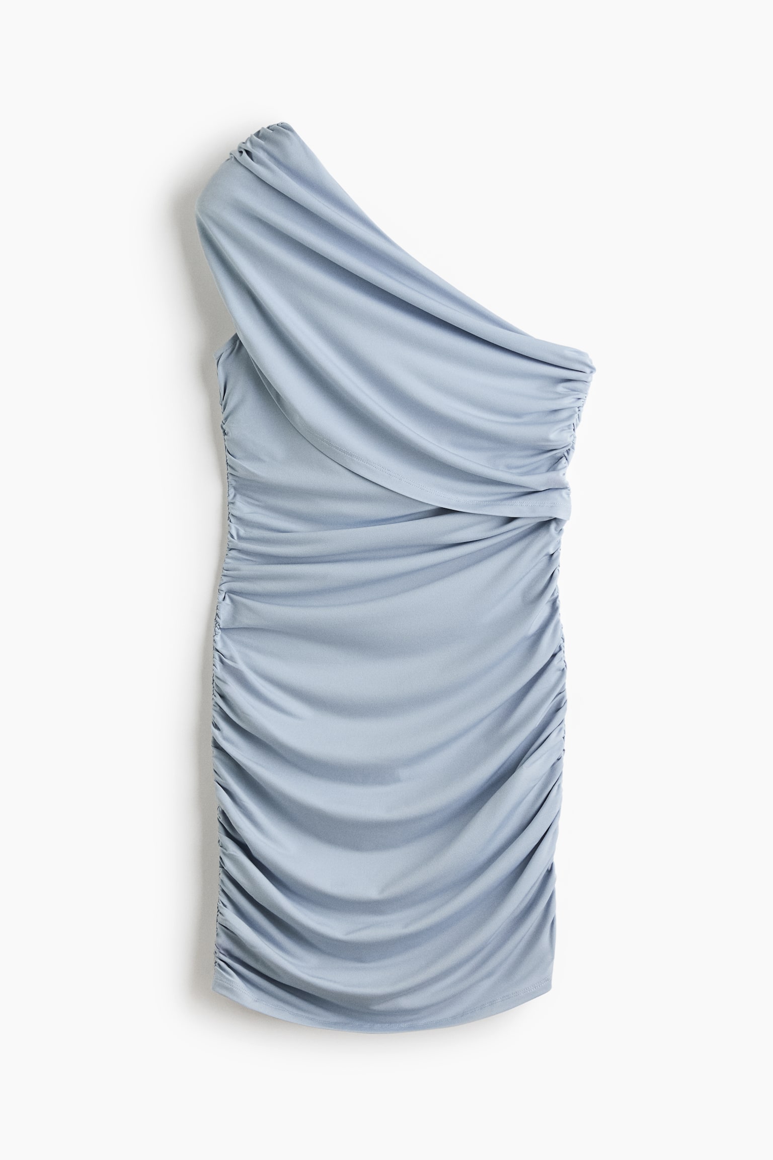 Vestido drapeado com um ombro descoberto - Azul claro/Preto - 1