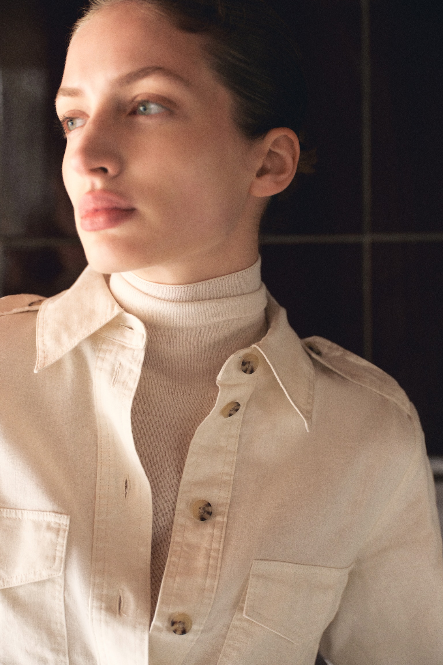 Camicia cargo in misto lino - Crema - 3