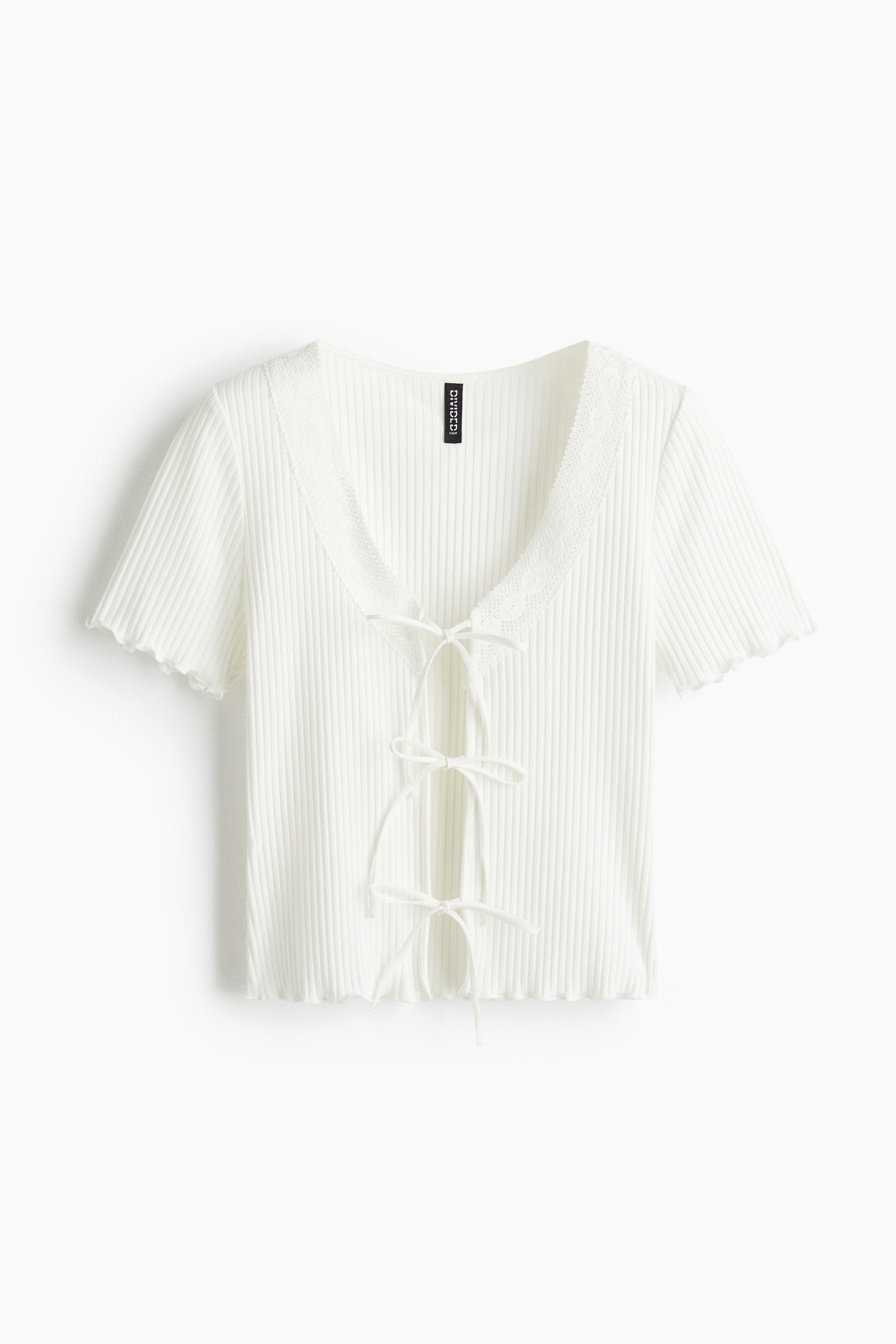 Tie Front Top - White/Light blue