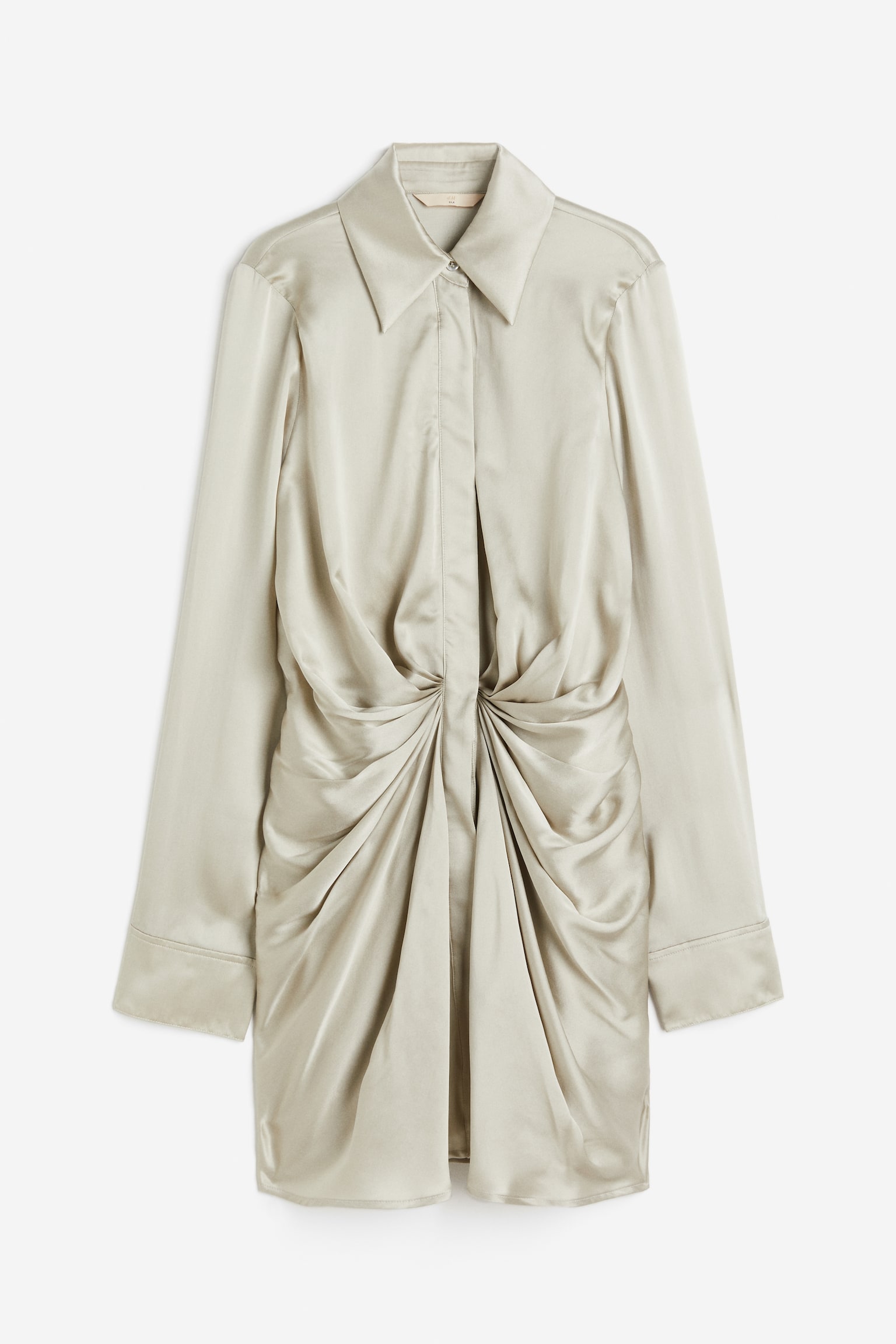 Draped Silk Shirt Dress - Light beige/Black - 1