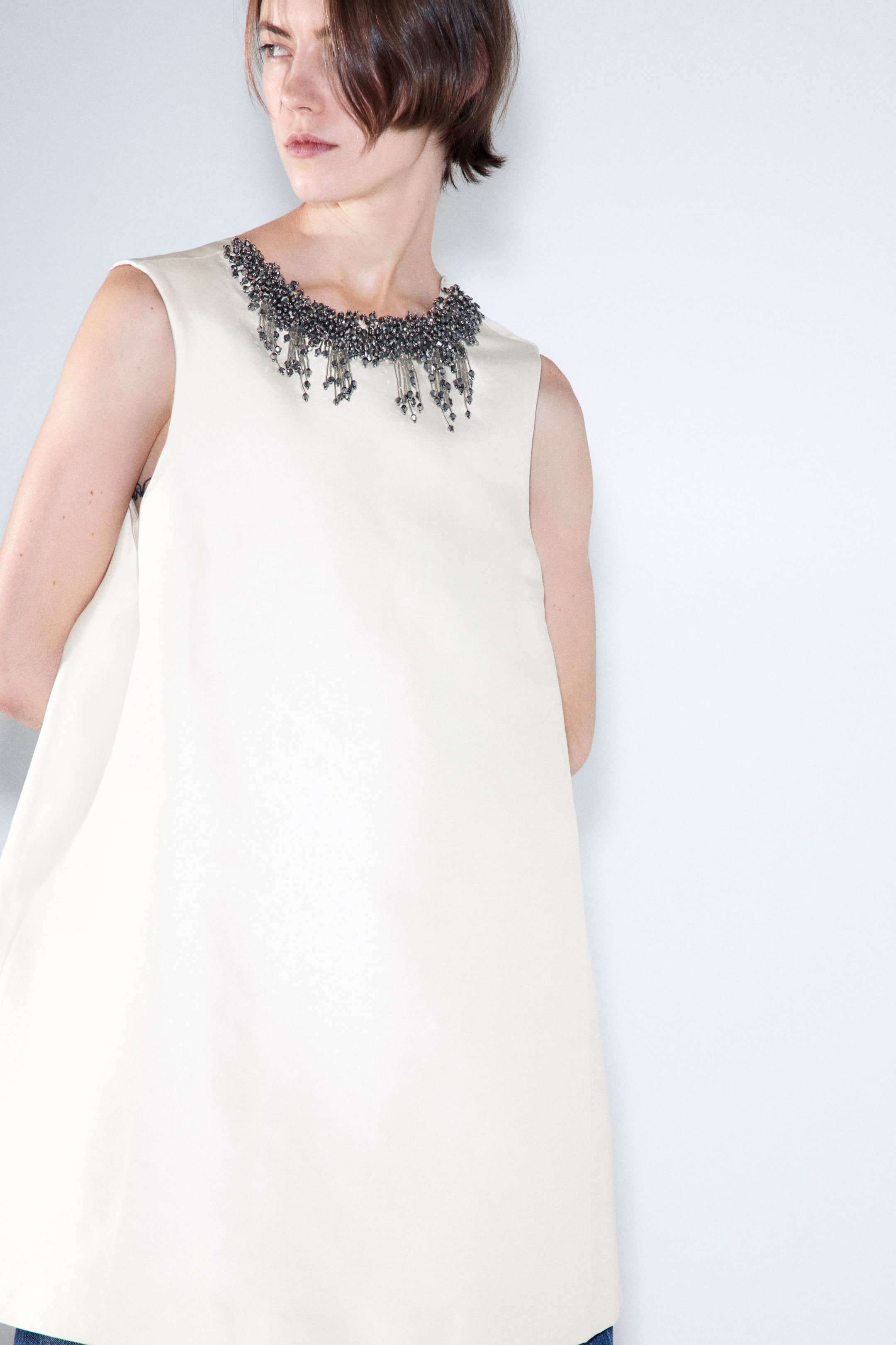 View larger image: Embellished A-Line Dress - Cream - Ladies | H&M US 2