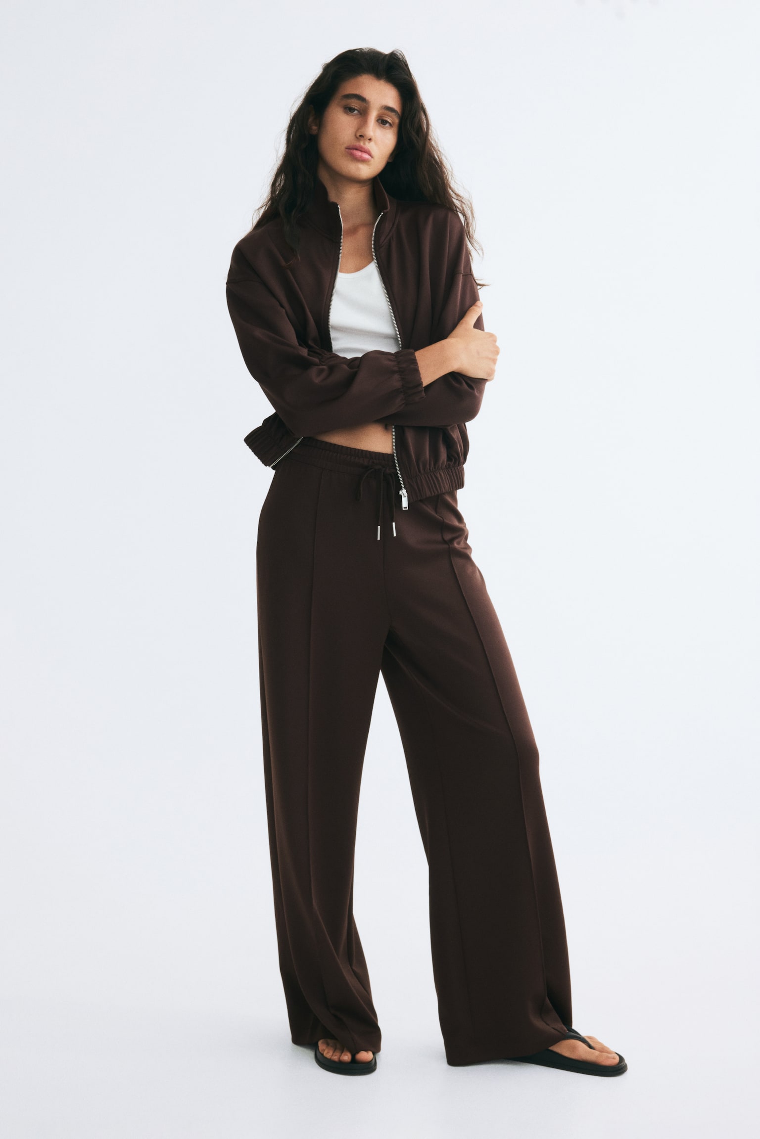 Женская куртка H&M Fine-Ribbed Track Jacket, цвет: Тёмный коричневый — фото 4