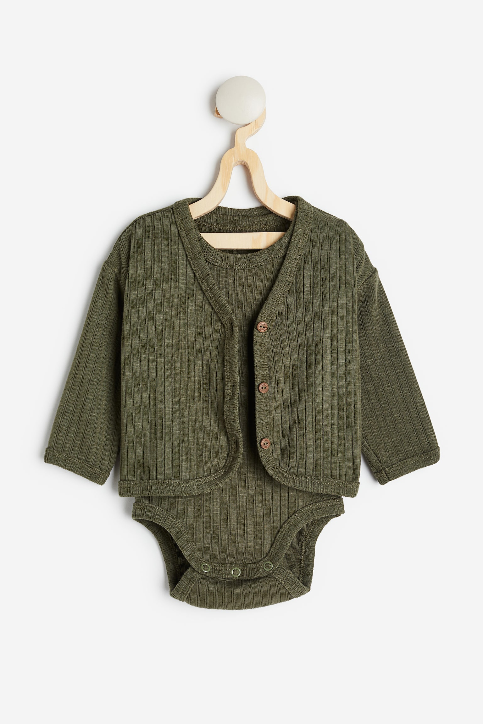 2-piece Cardigan & Bodysuit Set - Dark green - 1