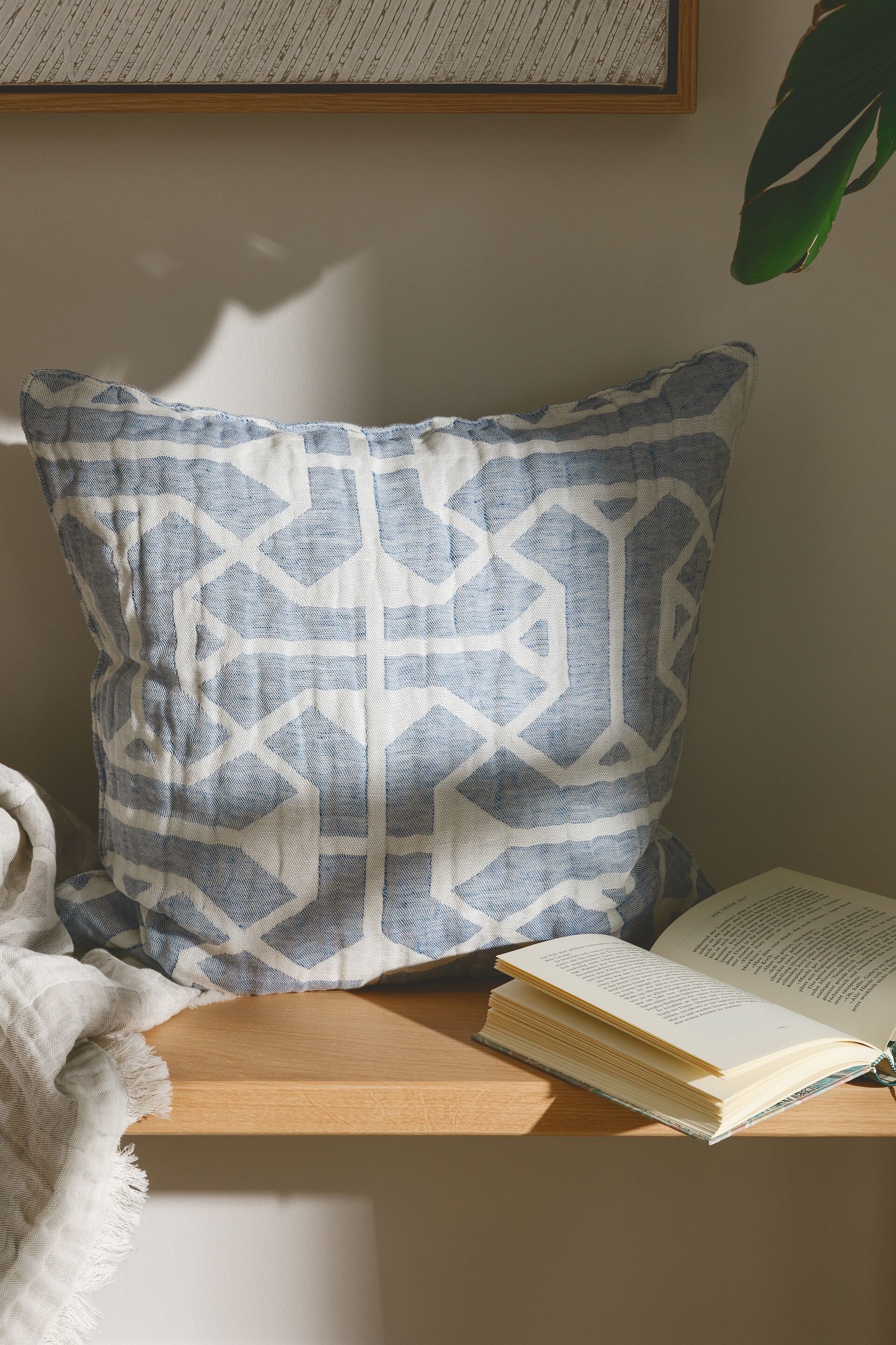 Copricuscino In Misto Lino Sabine - Azzuro/Crema