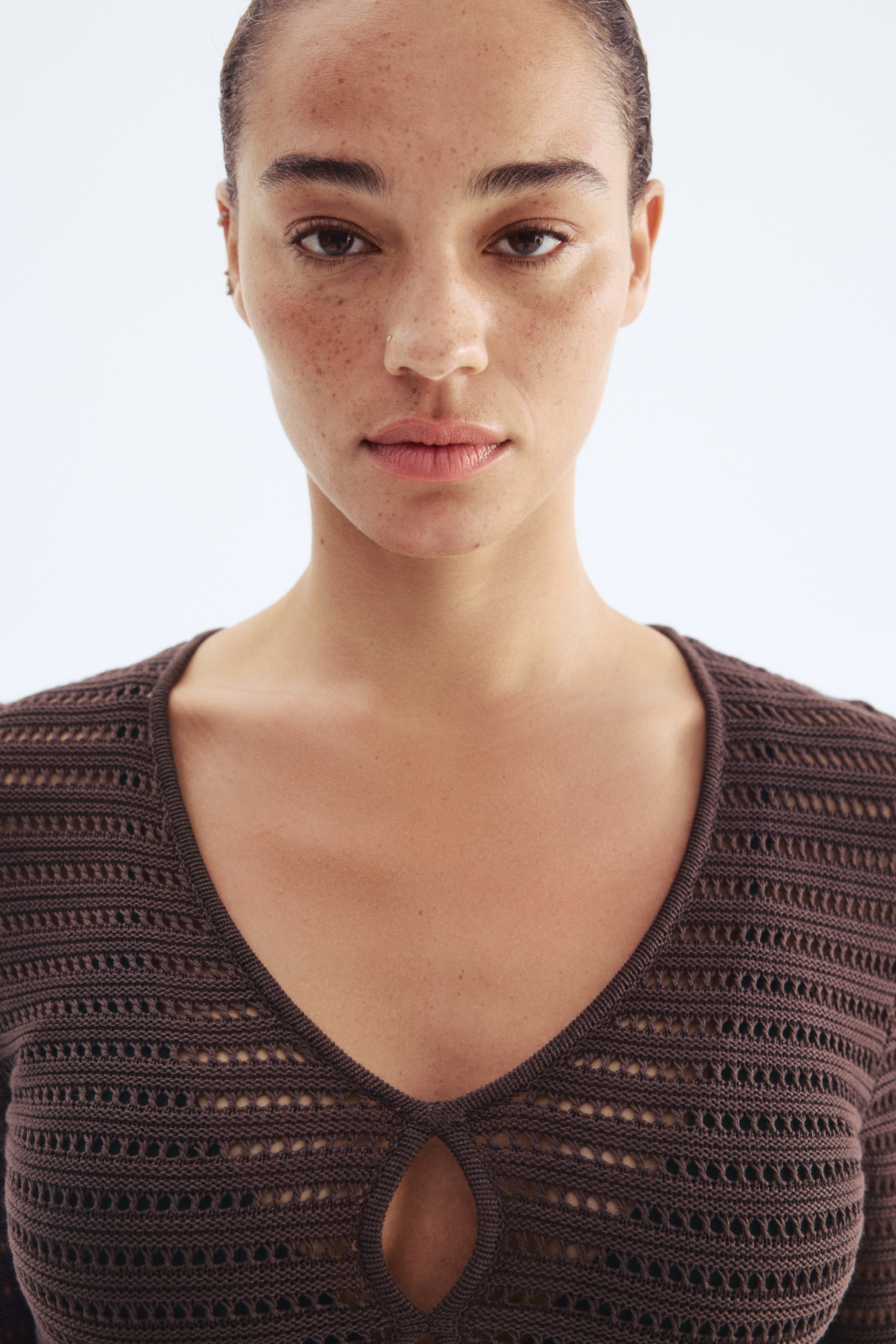 Ladies - Dark Brown Pointelle-Knit Dress - Size: XXL - H&M