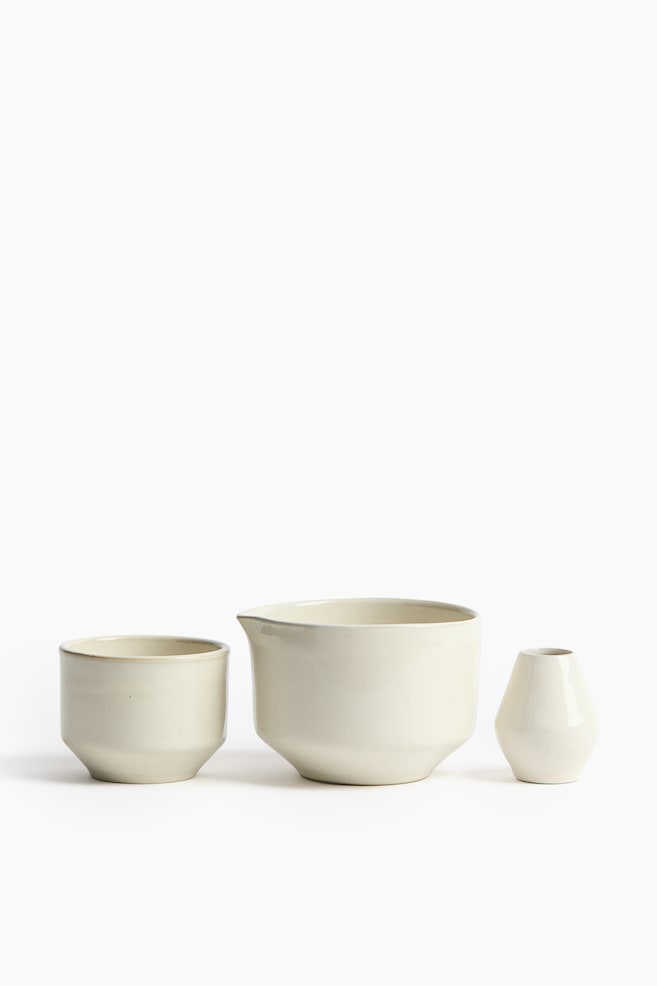 Set per tè matcha con vetrificatura reattiva - Beige chiaro - 1