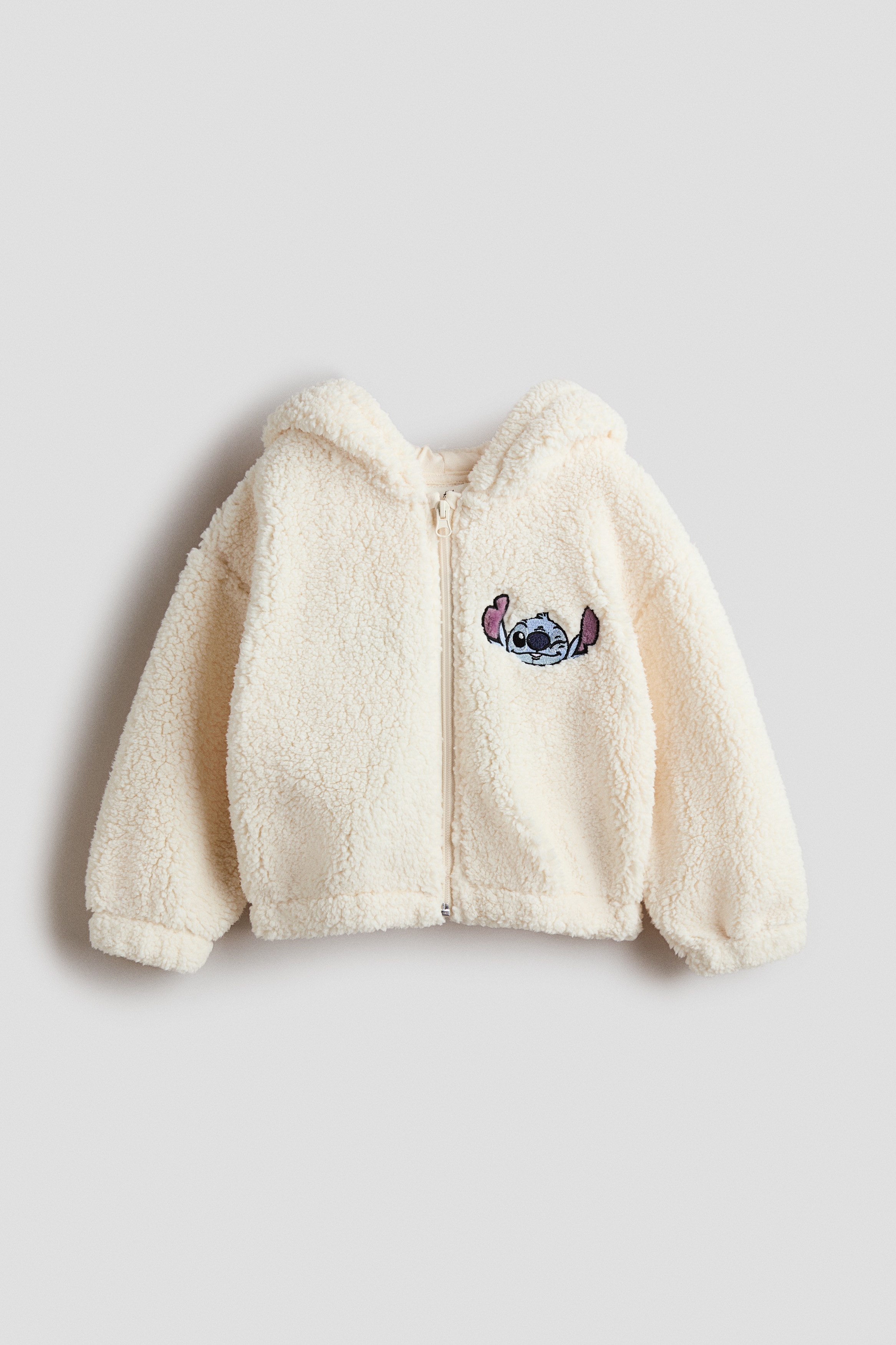 H & M - Kapuzenjacke aus Teddyfleece mit Applikation - Weiß - Kinder