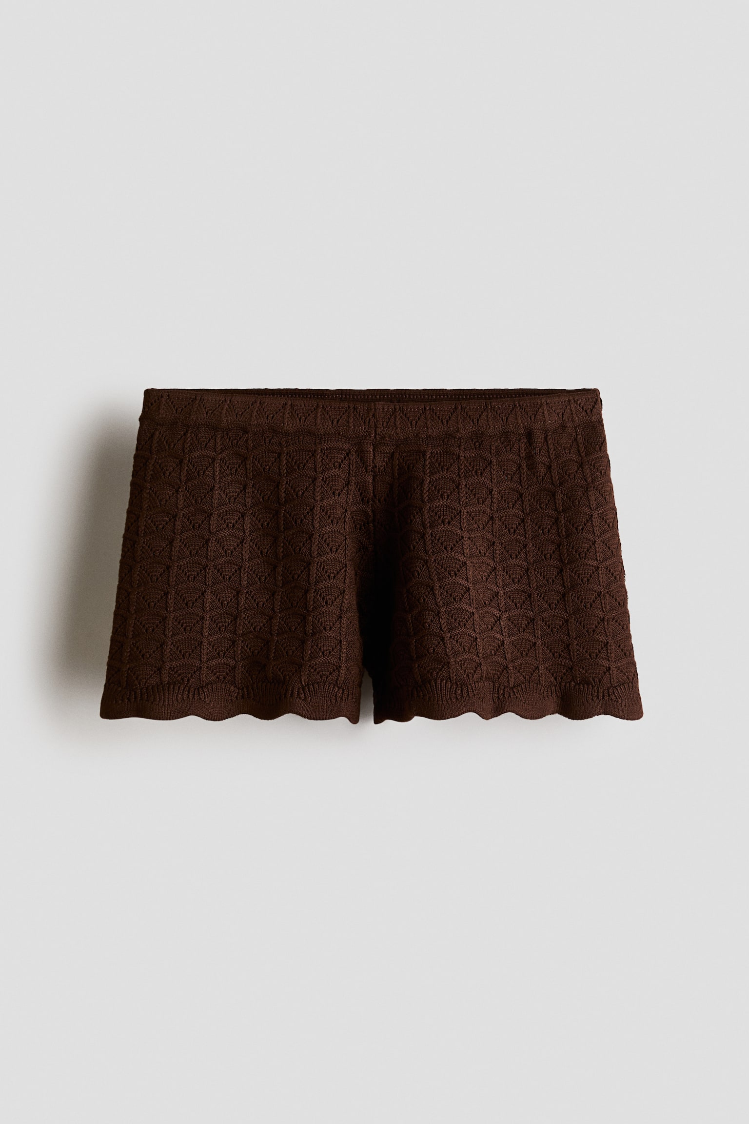 Pointelle-knit shorts - Dark brown/Cream - 1