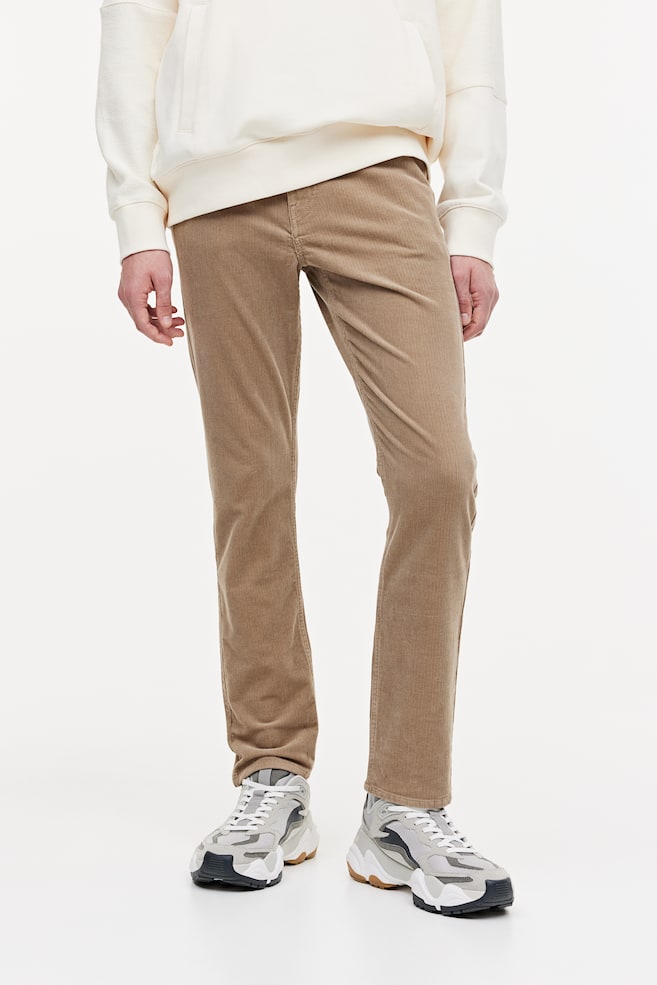 Slim Fit Corduroy trousers - Dark beige/Black - 4
