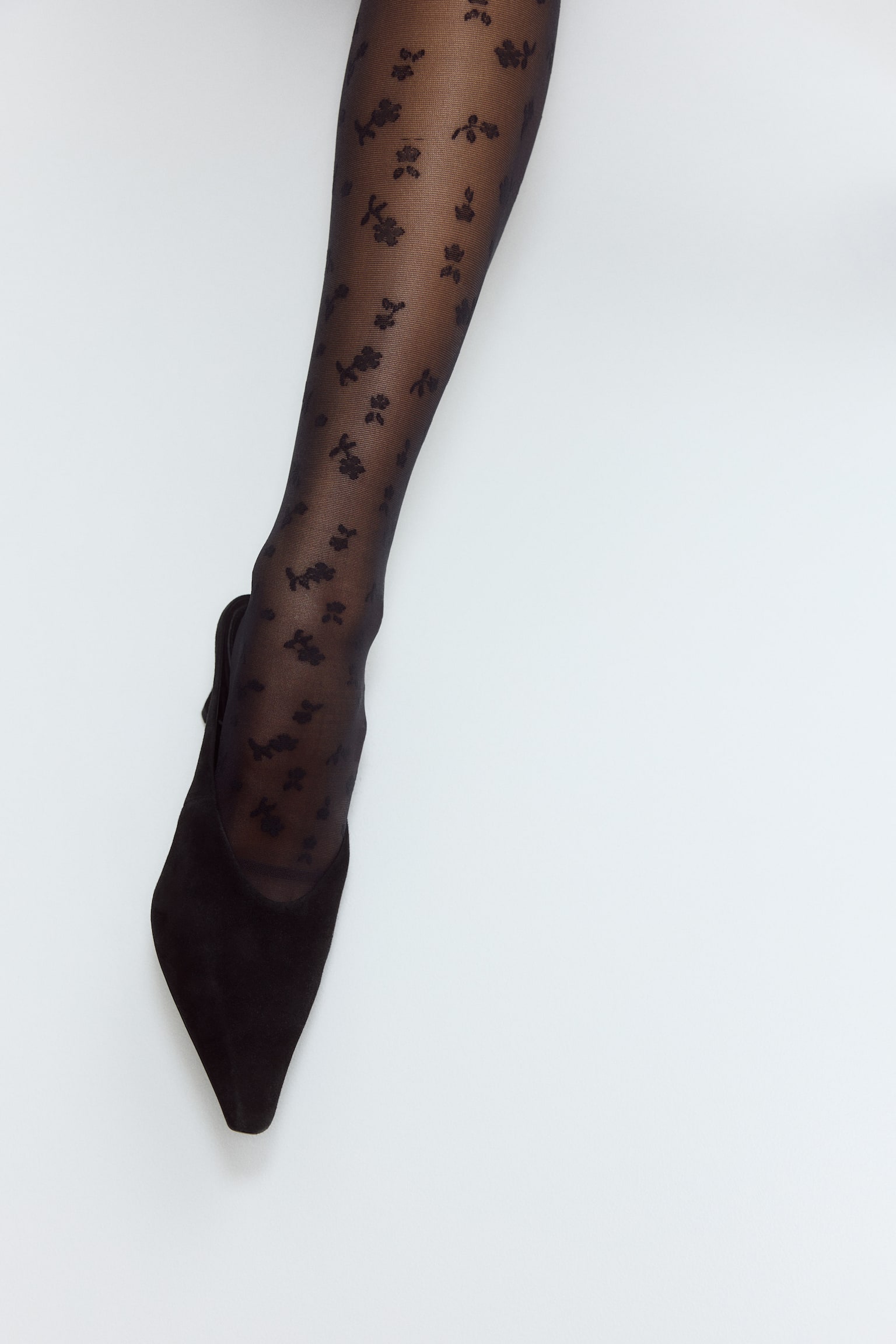 Kuviolliset sukkahousut - Musta/Kukikas/Tummanruskea/Kukkakuvio - 3