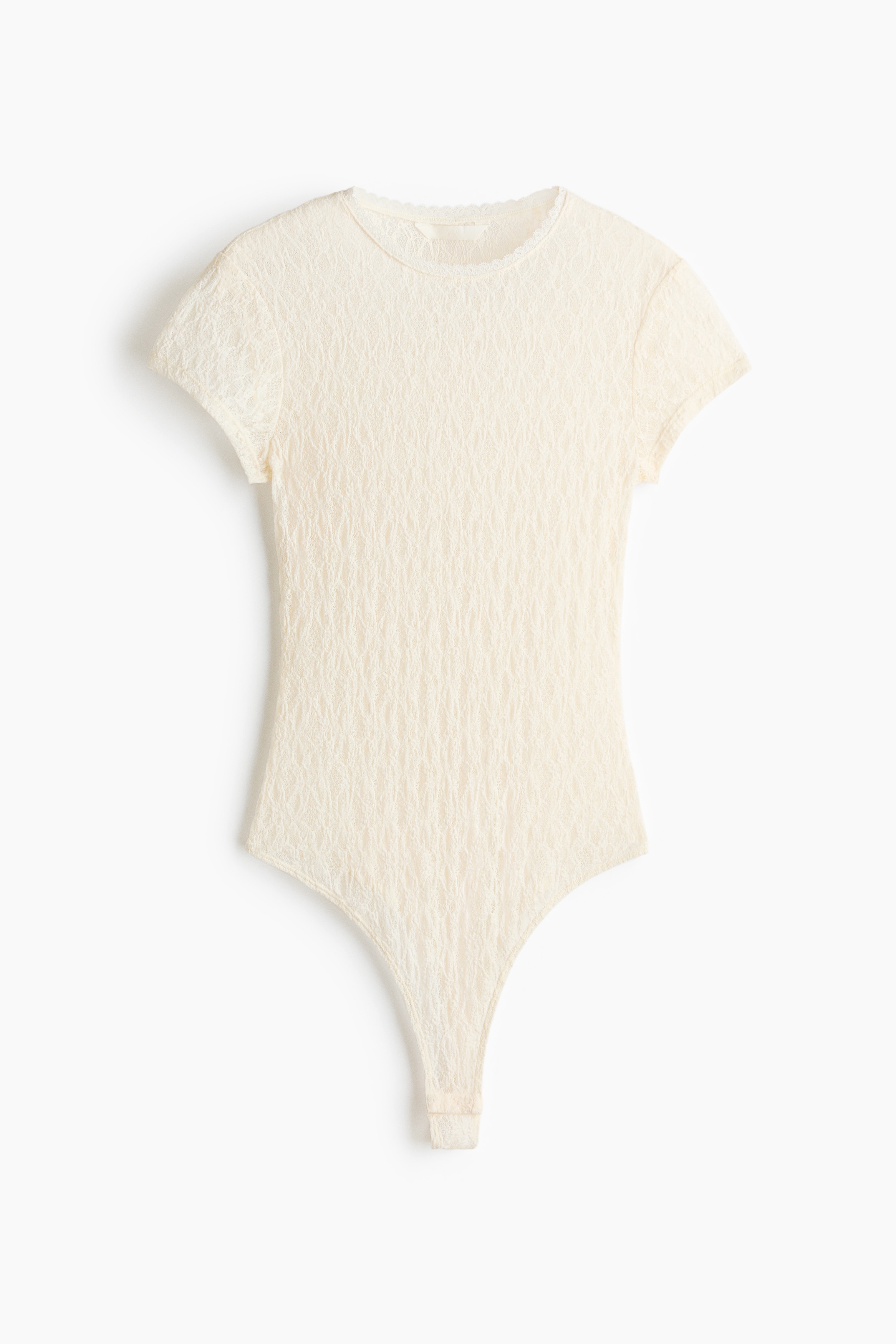Lace-look jersey thong body - Cream/Black