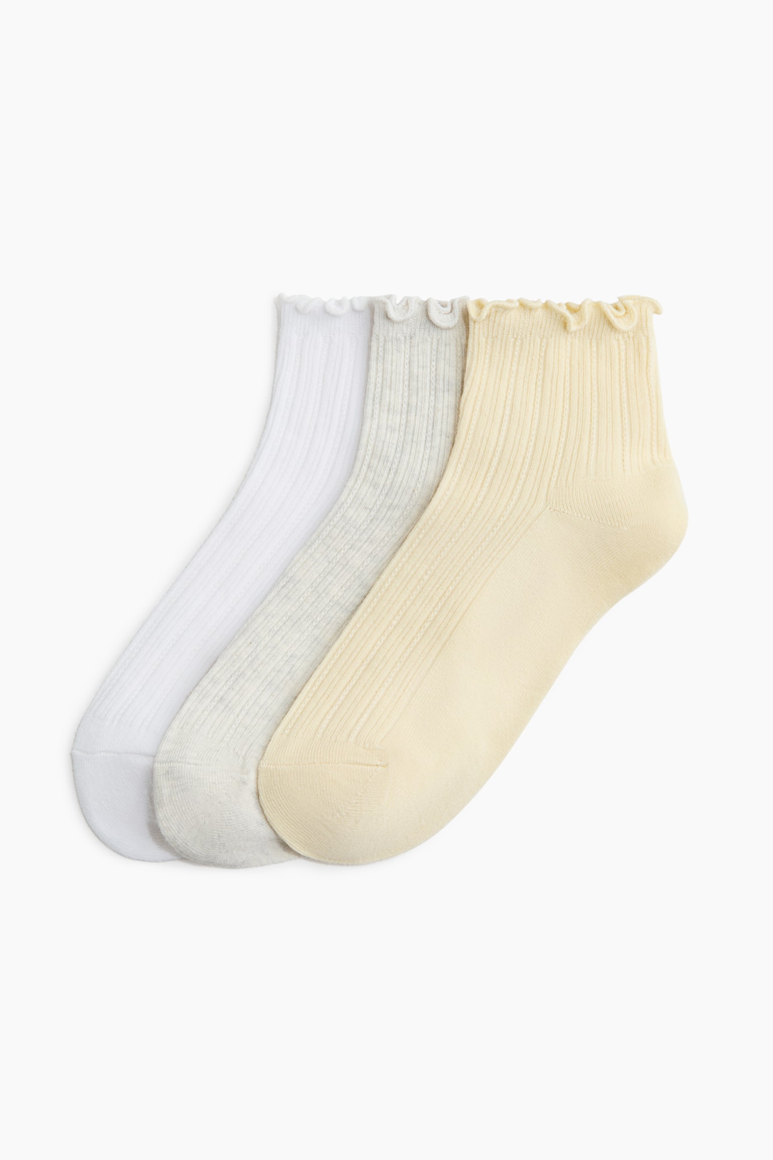 3-pack rib-knit ankle socks - Light yellow/Light grey marl/White/Black - 1