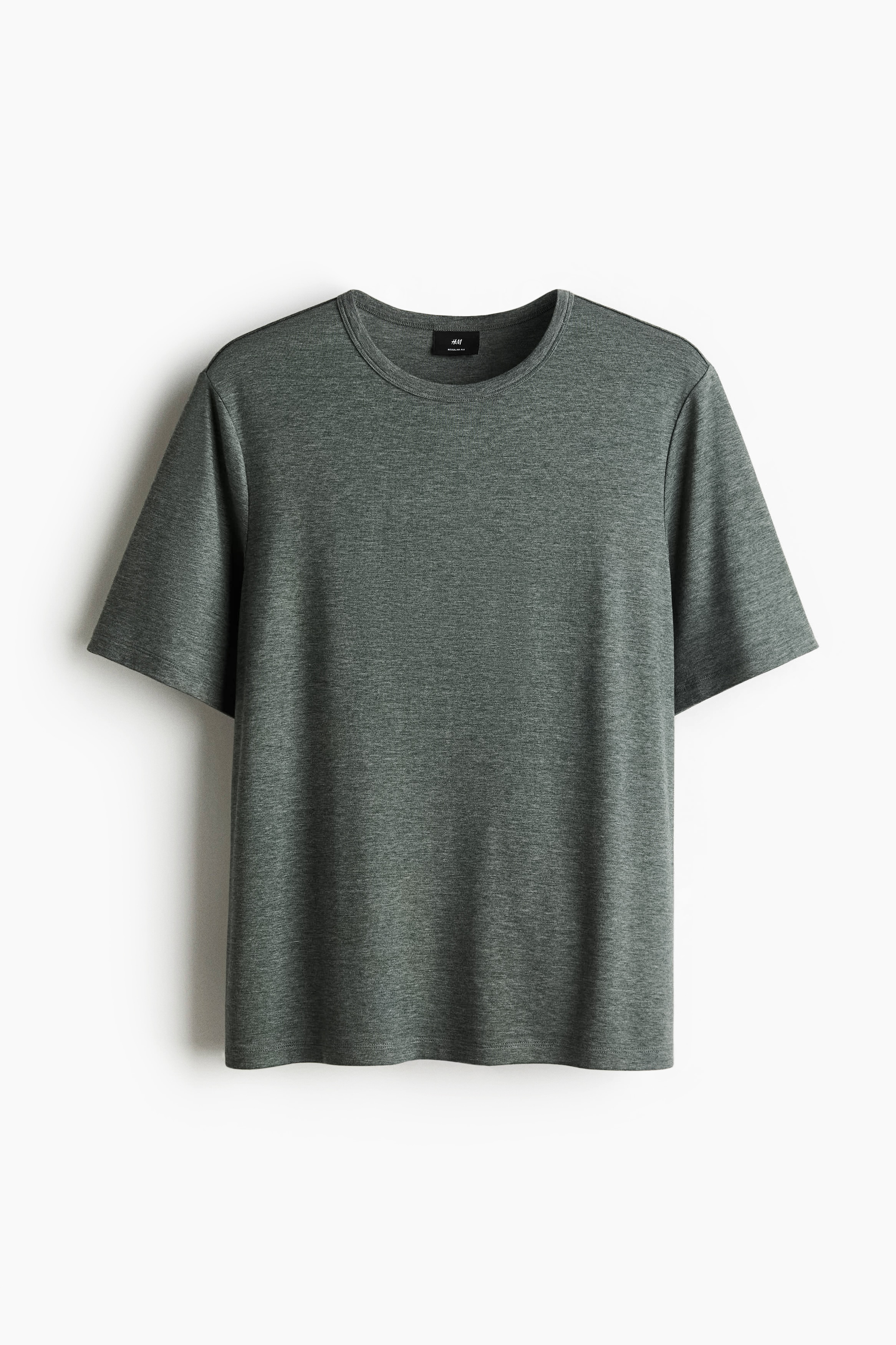 Regular Fit Lyocell-blend T-shirt - Dark green marl/Beige marl