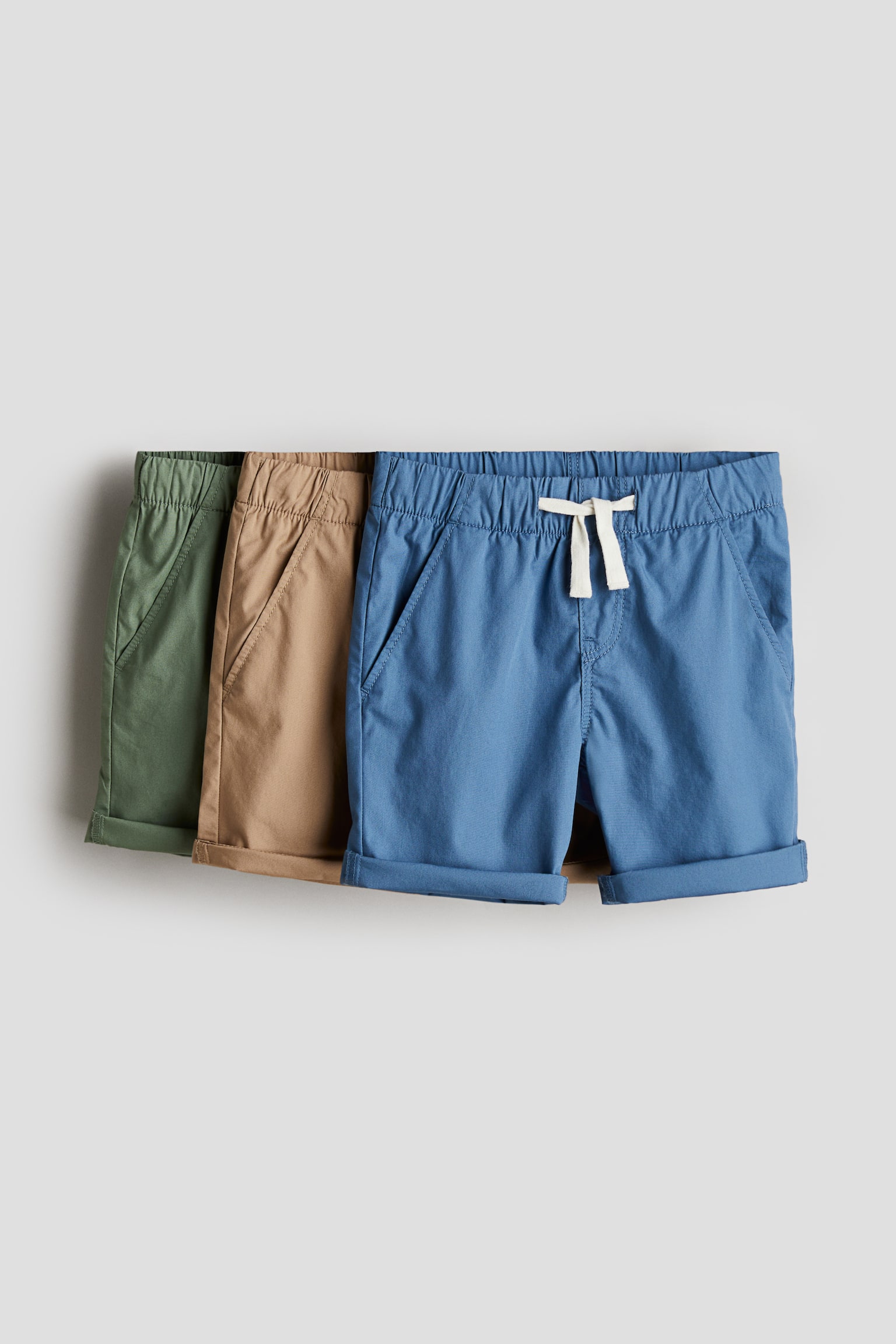 3-pack cotton shorts - Blue/Khaki green - 1