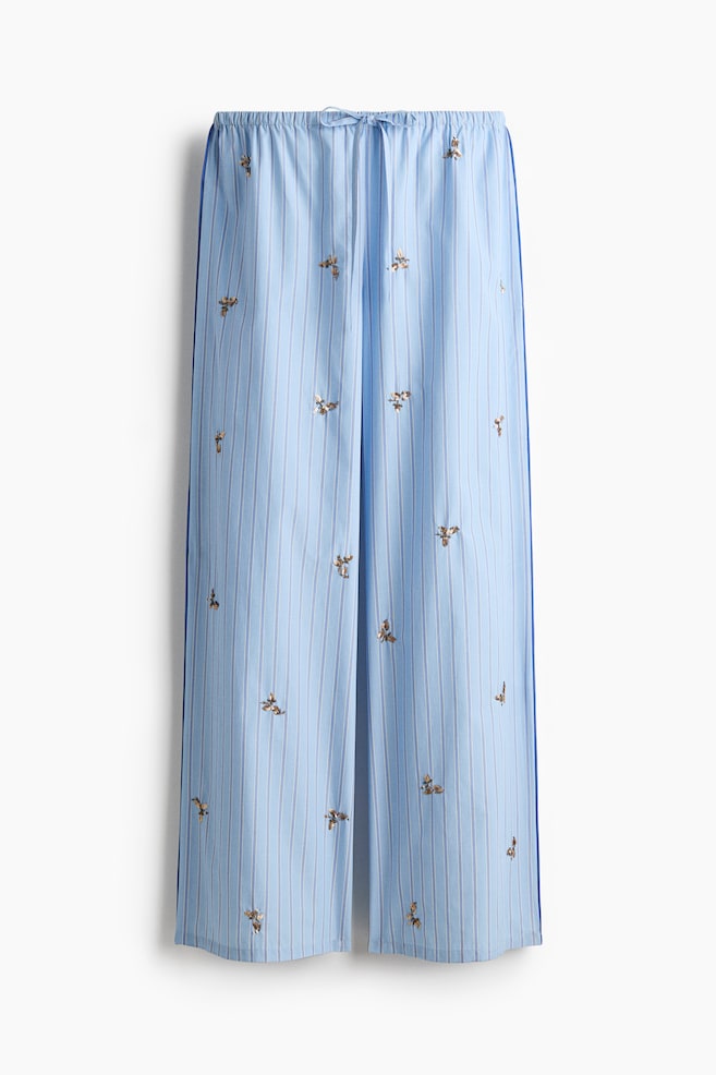 Bestickte Pyjamahose aus Baumwolle - Hellblau/Gestreift - 1