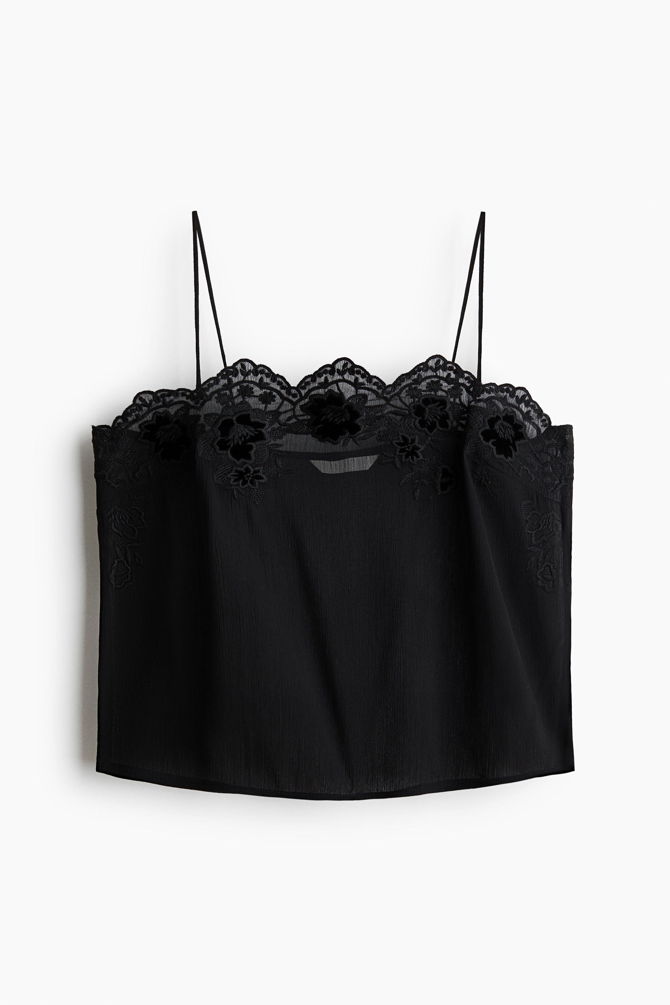 Besticktes Chiffon-Top - Schwarz