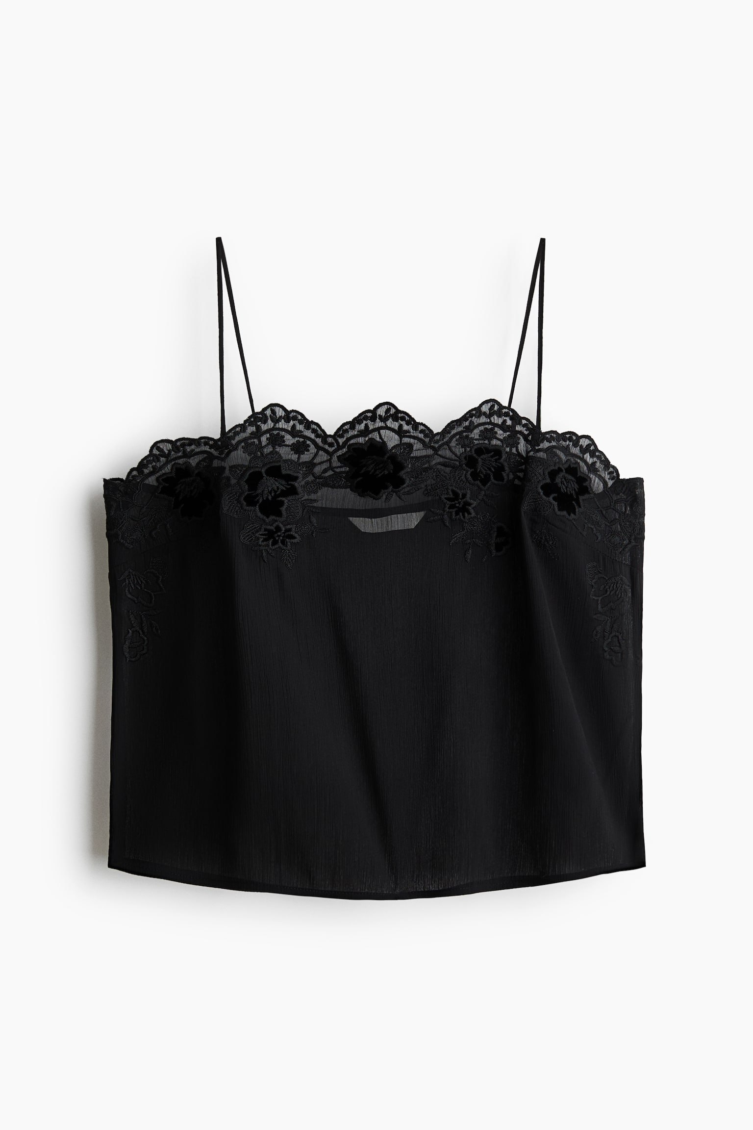 Top in chiffon con ricami - Nero - 1