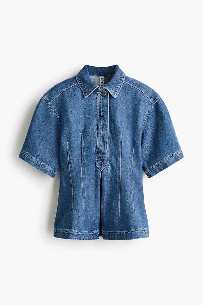 Waisted Denim Shirt - Denim blue/Dark denim blue/Light beige - 1