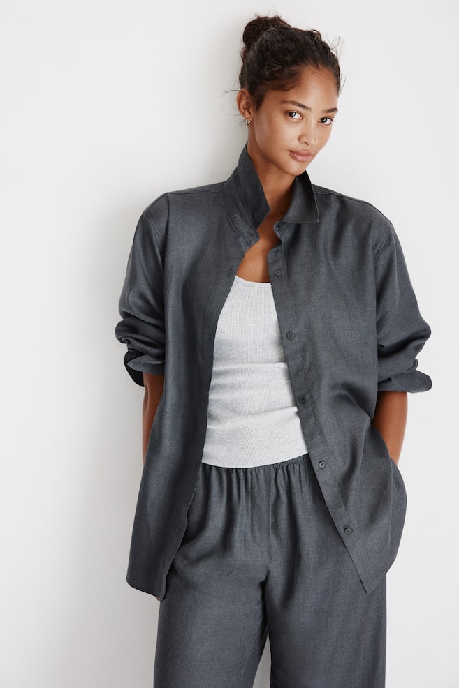 Lyocell shirt-Dark grey marl - 2