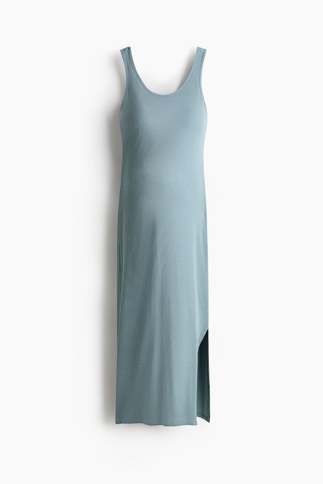 MAMA Ribbed Nursing Dress - Dusty turquoise/Black - 1