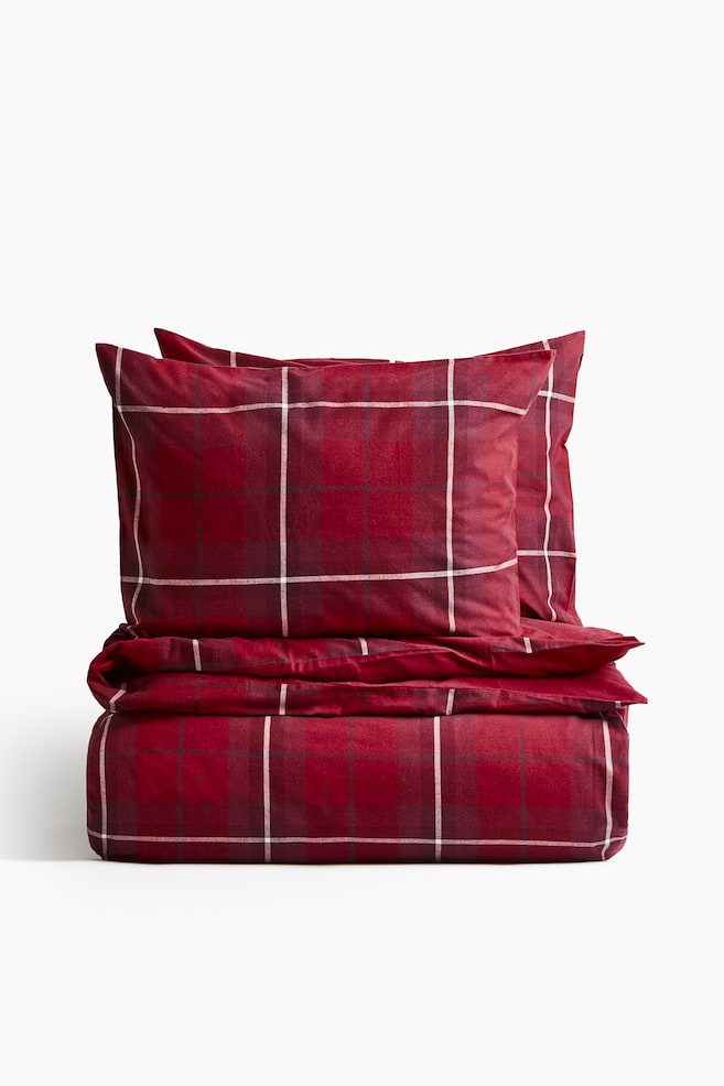 Flannel double/king duvet cover set - Red/Checked - 1